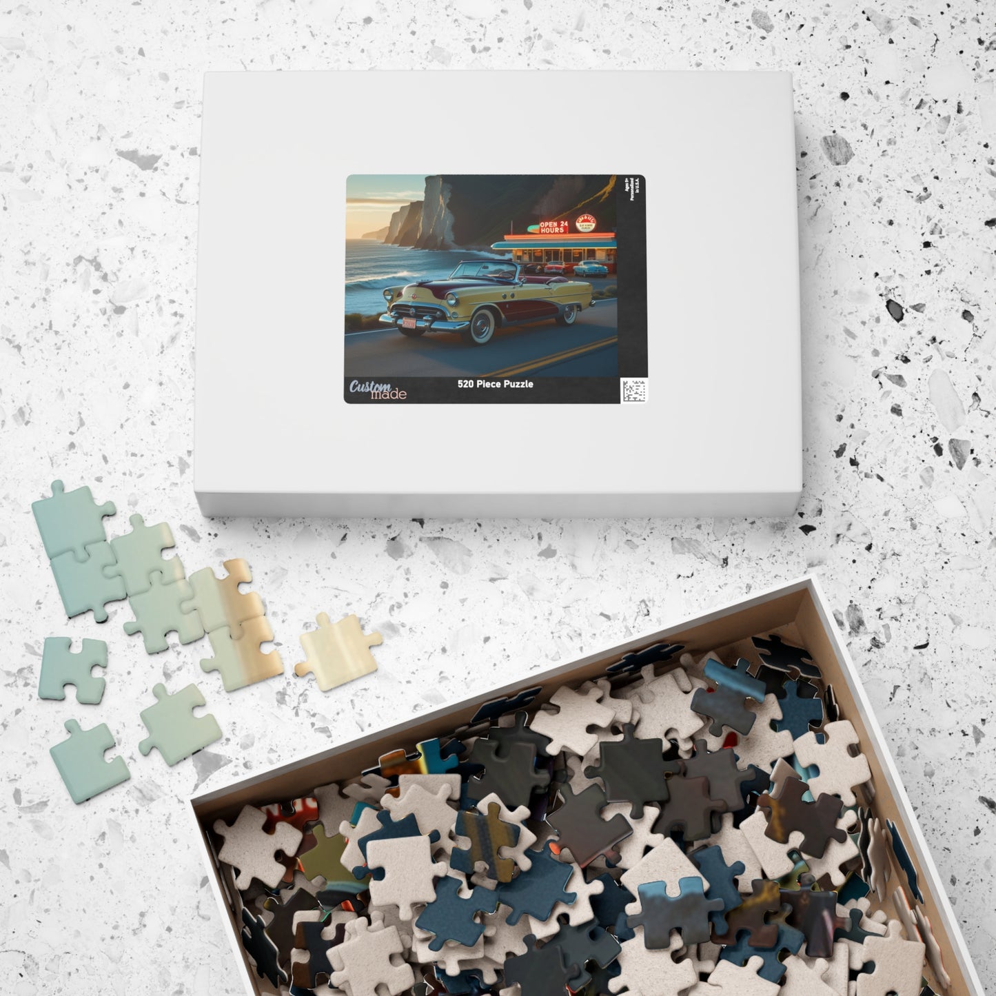 Retro Car Puzzle - Classic 1954 98 Starfire Convertible, Vintage Coastal Scene, Family Game Night, Best Gift for Retro Car Lover Puzzle The Puzzle Chest