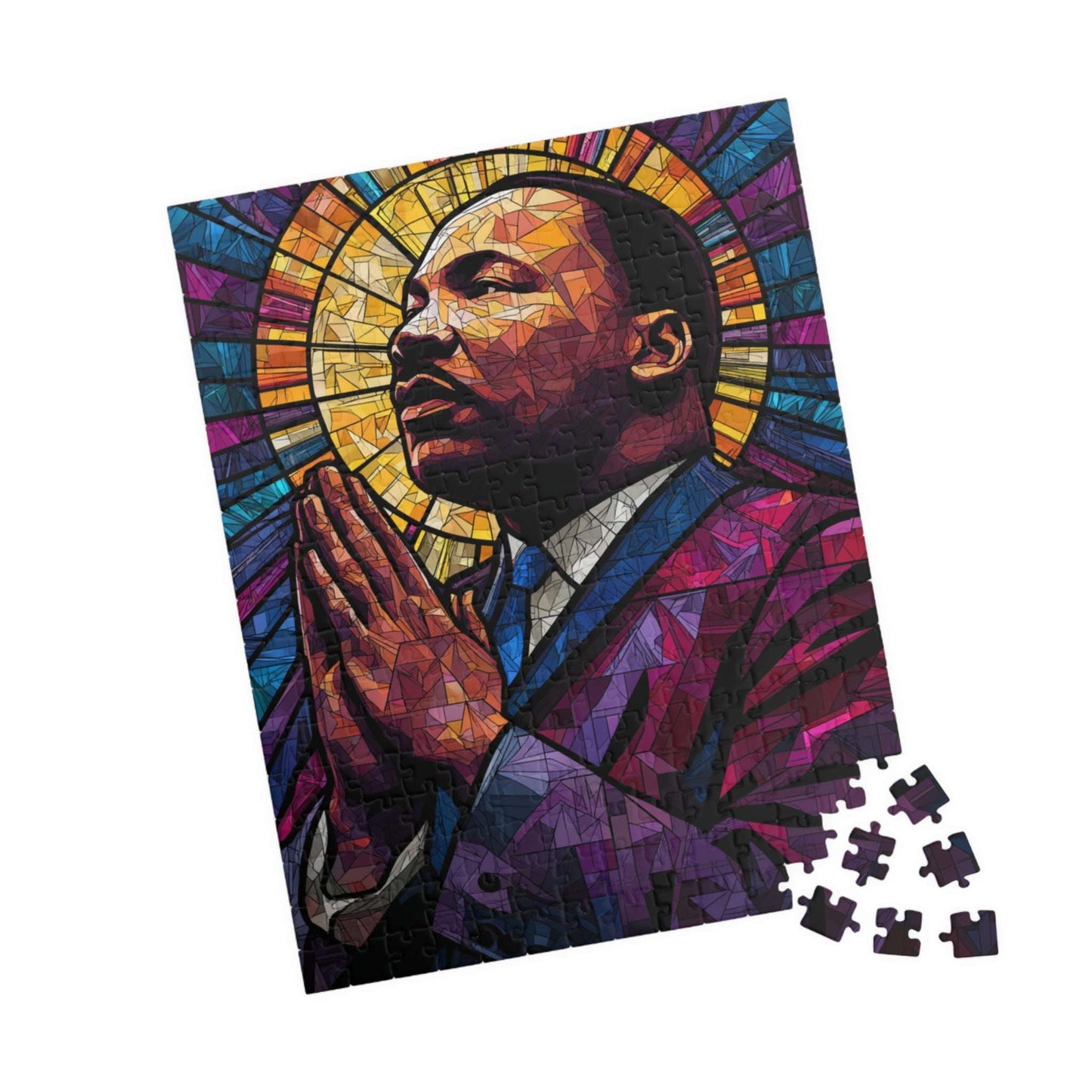 Afrocentric Jigsaw Puzzle – Stained Glass Dr. Martin Luther King Jr. Artwork, Black History Month Educational Puzzle, Inspirational MLK Puzzle Gift 252 pcs (Vertical) Puzzle The Puzzle Chest