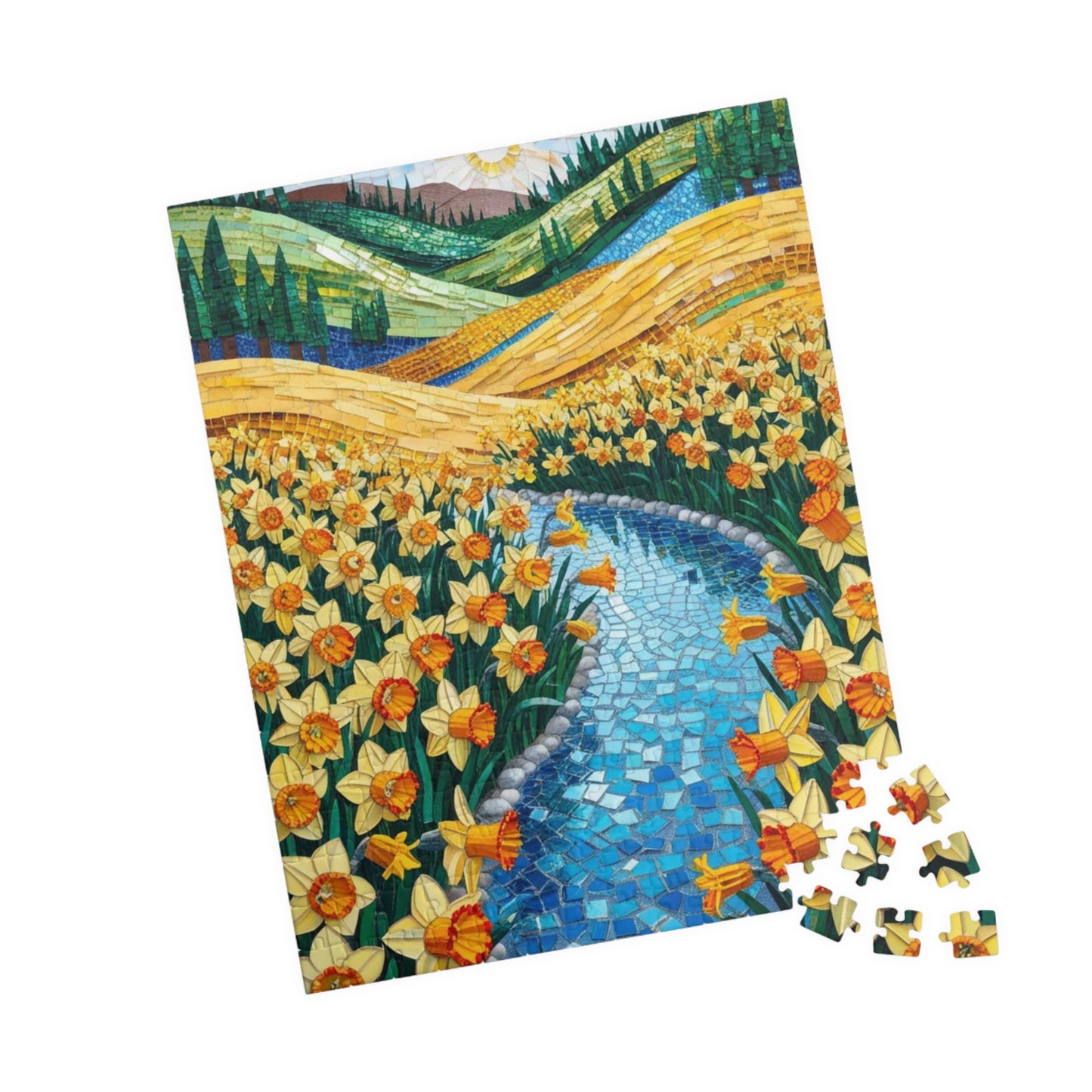 Puzzle, Golden Daffodil Valley 110-1014 Piece Jigsaw, Mosaic Nature Scene, Relaxing Indoor Activity, Mindfulness Hobby, Spring Floral Puzzle Puzzle The Puzzle Chest