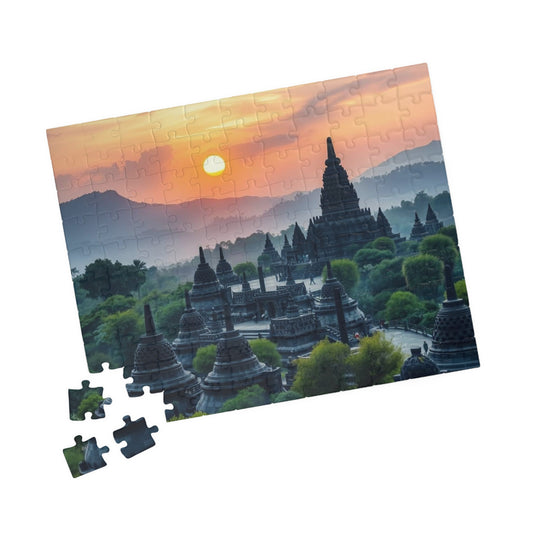 Borobudur Temple Jigsaw Puzzle – Ancient Buddhist Monument in Lush Jungle, Sacred Landmark of Indonesia 110 pcs (Horizontal) Puzzle The Puzzle Chest