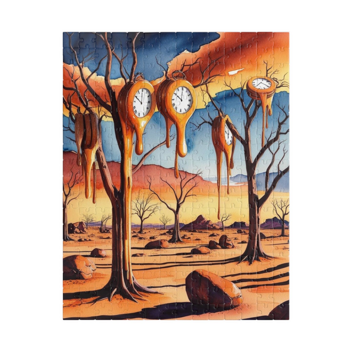Surreal Desert Landscape Jigsaw Puzzle, Melting Clocks and Barren Trees, Mind-bending Fantasy Art Game, Salvador Dali Inspired, Giftable 252 pcs (Vertical) Puzzle The Puzzle Chest