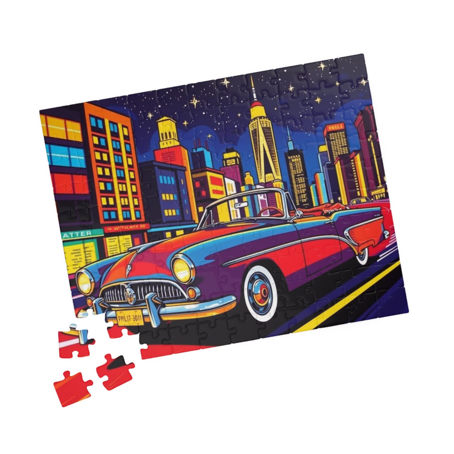 Classic Car Puzzle - Pop Art Jigsaw Game, Retro City Night Scene Puzzle The Puzzle Chest