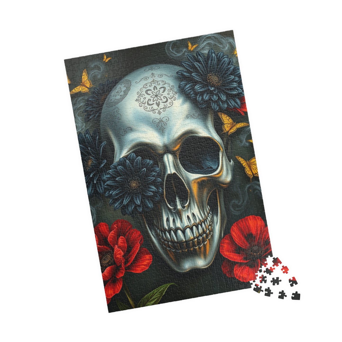 Gothic Skull Floral Puzzle | Artistic Day of the Dead Jigsaw Game for Adults, Gift for Puzzle Lovers Dark Art Enthusiasts, Unique Challenge Puzzle The Puzzle Chest