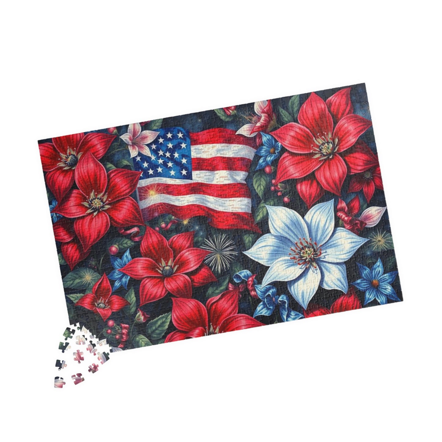 Garden of Liberty Jigsaw Puzzle, American Flag Patriotic Floral Game 110, 252, 520, 1014-piece, Family Game Night, Independence Gift for Him