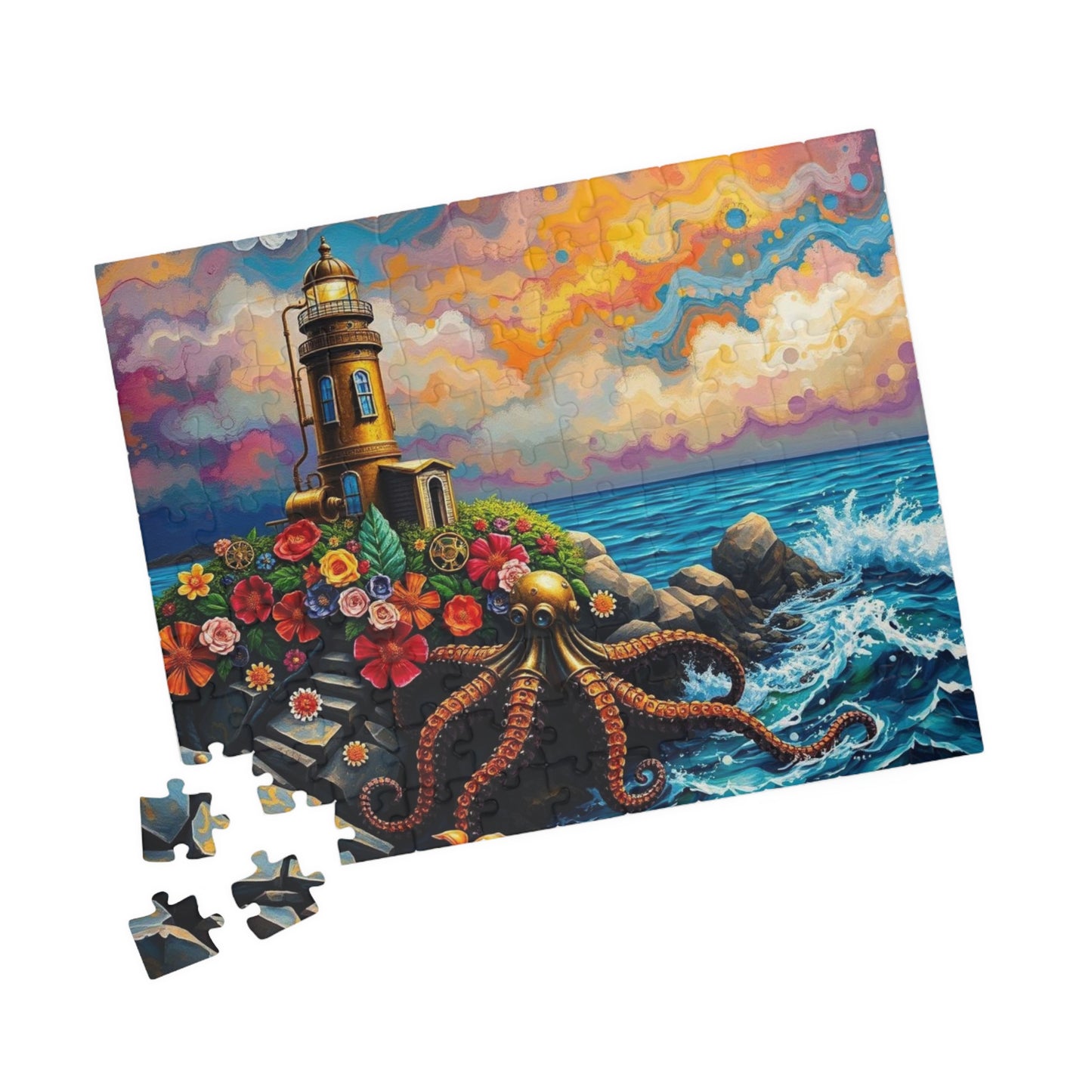 Ocean Lighthouse Puzzle - Steampunk Jigsaw Game for Adults, Nautical Theme Home Entertainment, Mindfulness Activity, Holiday Birthday Gift Puzzle The Puzzle Chest