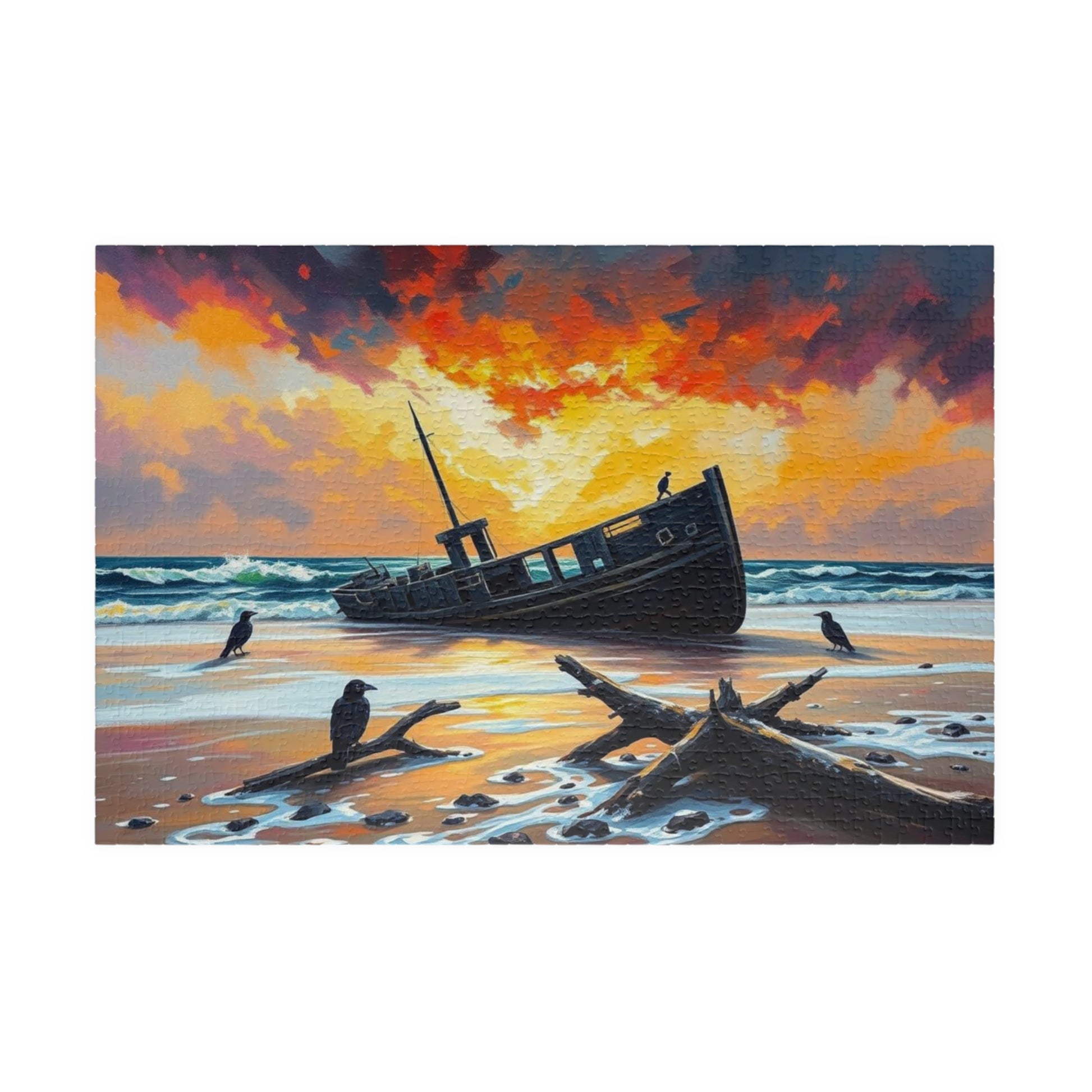 Solitude at the Shore Jigsaw Puzzle, Sunset Landscape Shipwreck, Gothic Puzzle, Dark Art Puzzle, Solo Fun, Game Night, Gift for Puzzle Lover 1014 pcs (Horizontal) Puzzle The Puzzle Chest