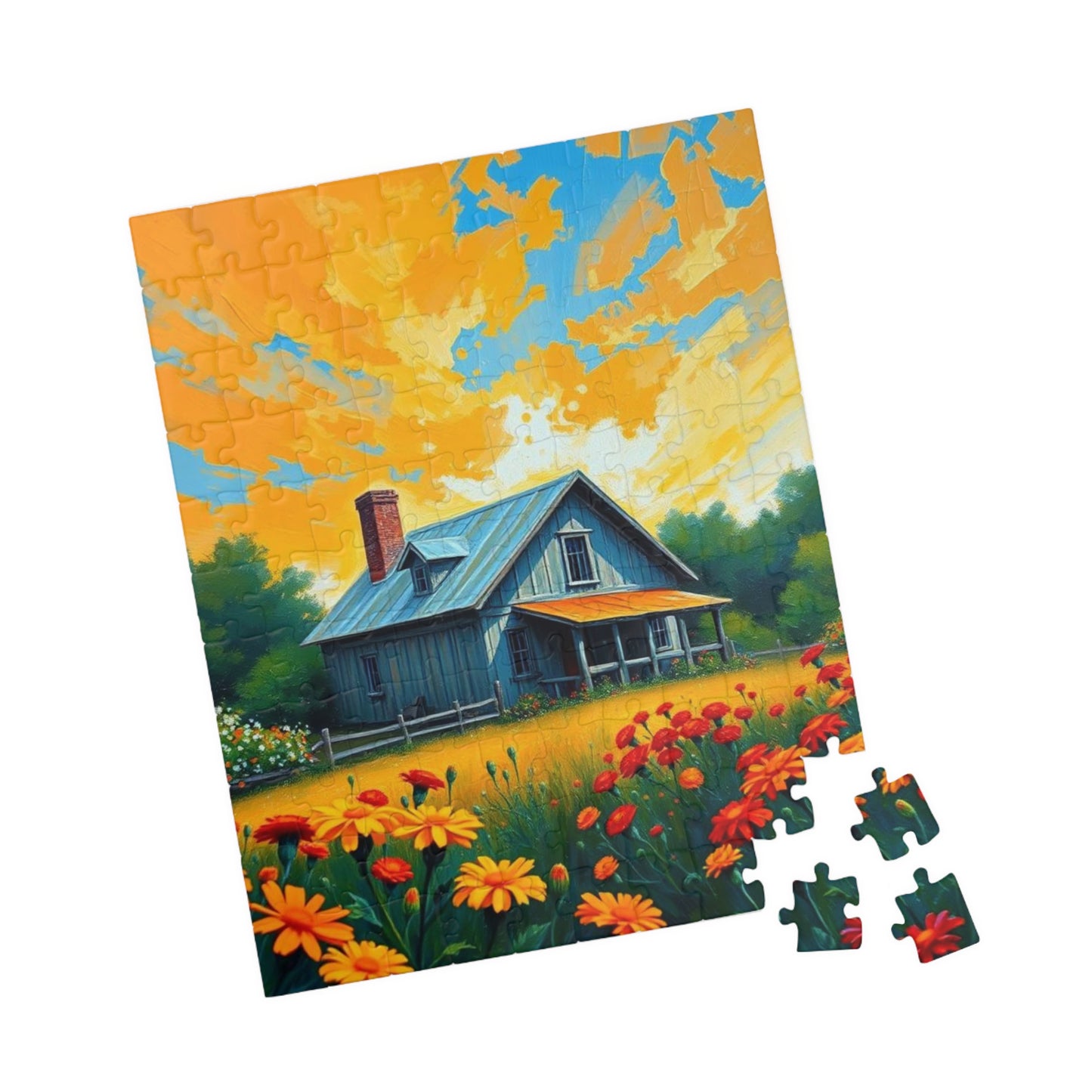 Sunset Bloom Farmhouse Puzzle – 1000 Piece Jigsaw, Rustic House and Garden Scene, Summer Puzzle for Adults, Country Home Decor Gift Idea Puzzle The Puzzle Chest