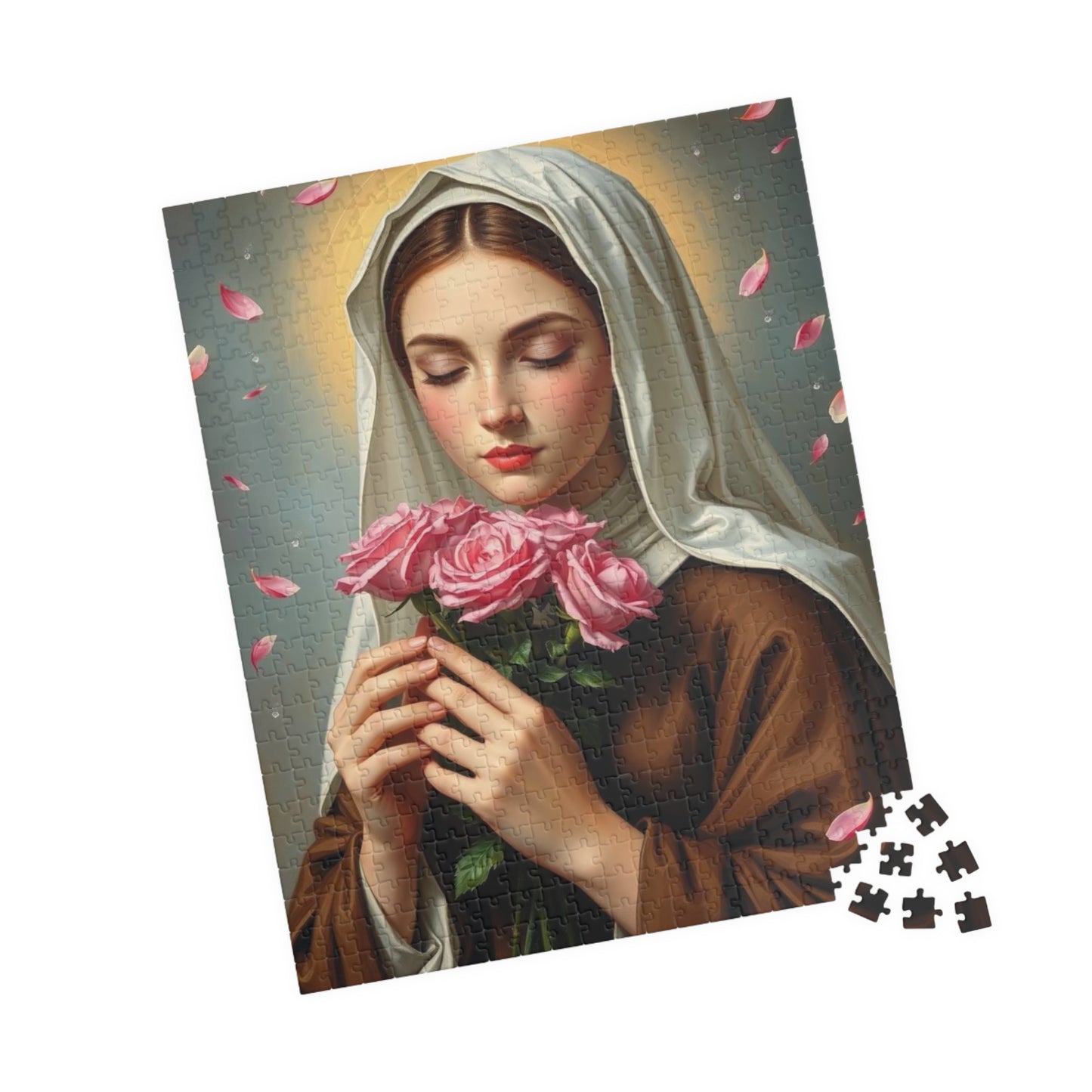 Puzzle, Saint Therese of Lisieux Holding Pink Roses, Adult Jigsaw Game, Religious Art, Meditation Activity, Christian Gift, Holiday Present Puzzle The Puzzle Chest