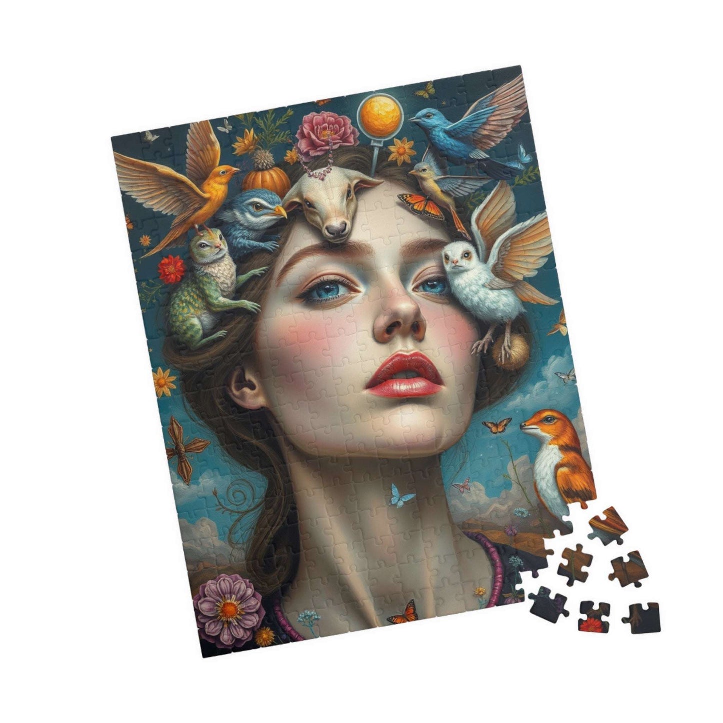 Surreal Self Portrait Jigsaw Puzzle, 110/252/520/1014 Piece, Frida Kahlo Inspired, Dreamlike Animals & Nature, Gift for Art Lovers, Mindful Puzzle The Puzzle Chest