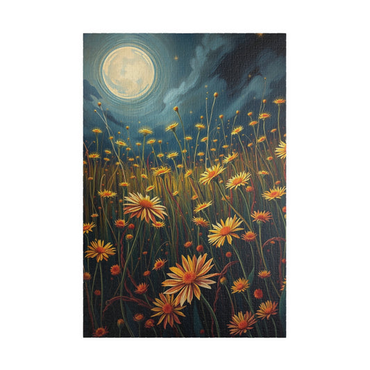 Eerie Wildflower Meadow Puzzle, Creepy Flowers Under a Full Moon, Nature-Inspired Floral Theme Dark Fantasy Jigsaw Game, Puzzle Lovers Gift 1014 pcs (Vertical) Puzzle The Puzzle Chest