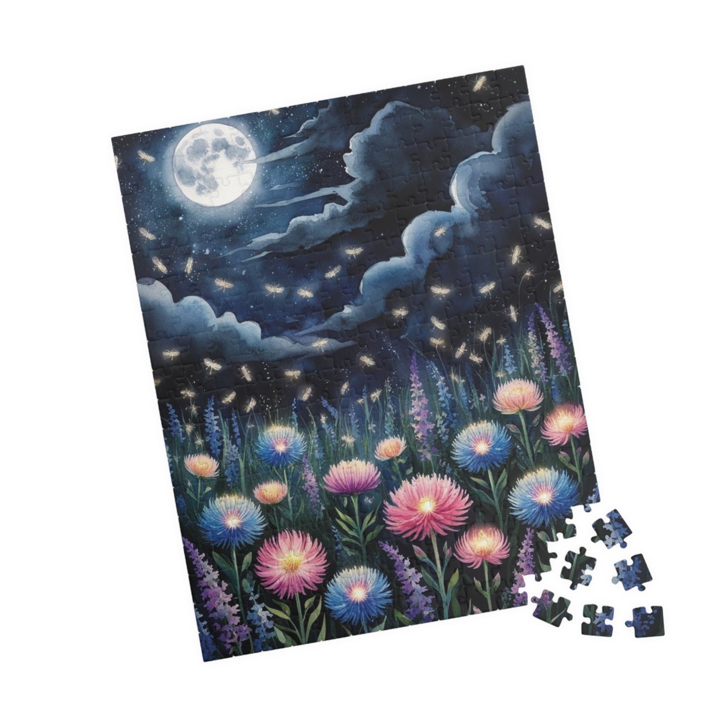 Glowing Wildflowers Jigsaw Puzzle - Starry Night Scene, Moonlit Fireflies, Hobby Fun, Family Game Night, Friend Gift for Puzzle Lover Puzzle The Puzzle Chest