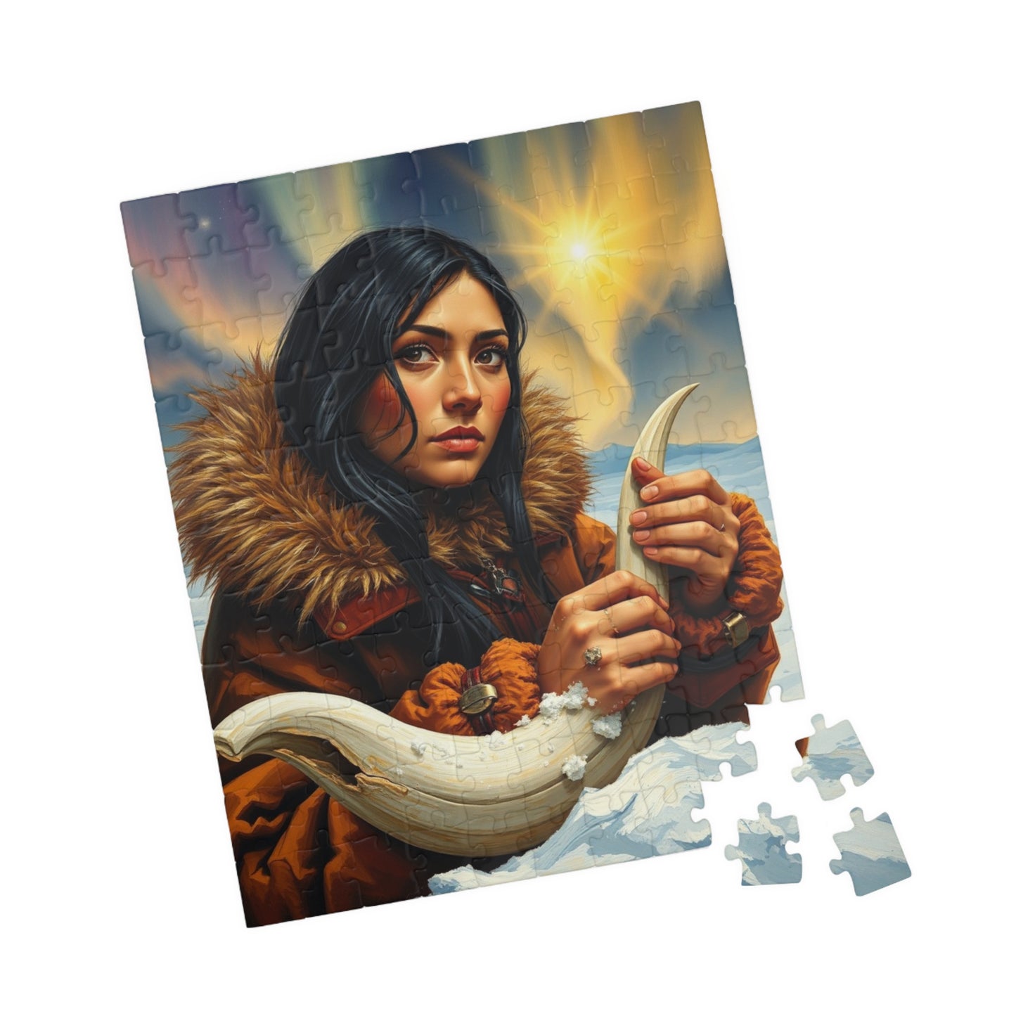 Jigsaw Puzzle, Inuit Woman Carving Whale Bone - Arctic Art Puzzle 110 252 520 1014 pieces, Arctic-Inspired Gift, Indigenous Art Decor, Puzzle The Puzzle Chest