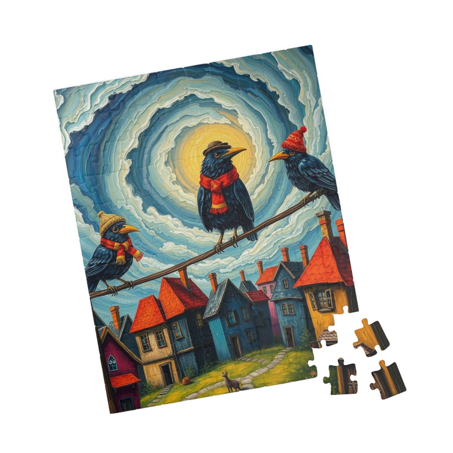 Crooked Choir Crows Puzzle - Colorful Bird Jigsaw Game for Halloween Fun Family Game Night, Gift for Puzzle Lover, Mindful Brain Teaser