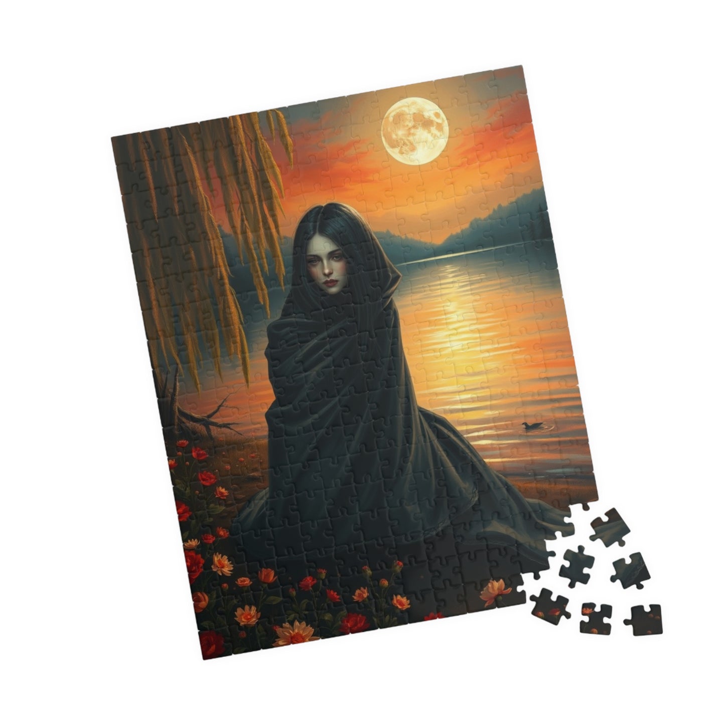 Jigsaw Puzzle, Mythical Selkie Sitting on Lakeshore under Full Moon, Dark Fantasy, 110, 252, 520, 1014-piece, Stress Relief Activity, Home Puzzle The Puzzle Chest