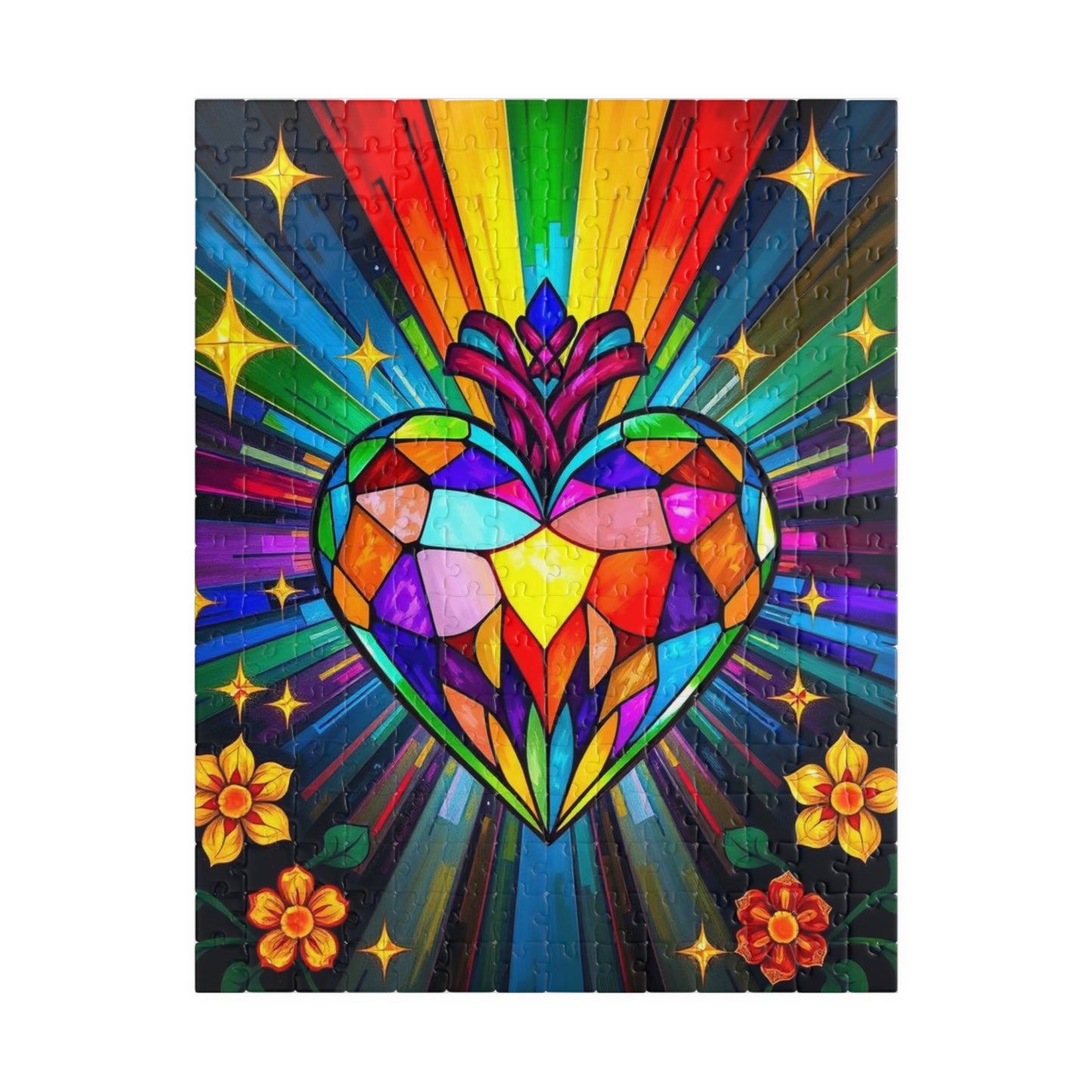 Spectrum Heart Puzzle for Adults, Stained Glass Style Art Jigsaw, Mindfulness Activity, Gift for Her, Family Game Night, Pride Rainbow Decor