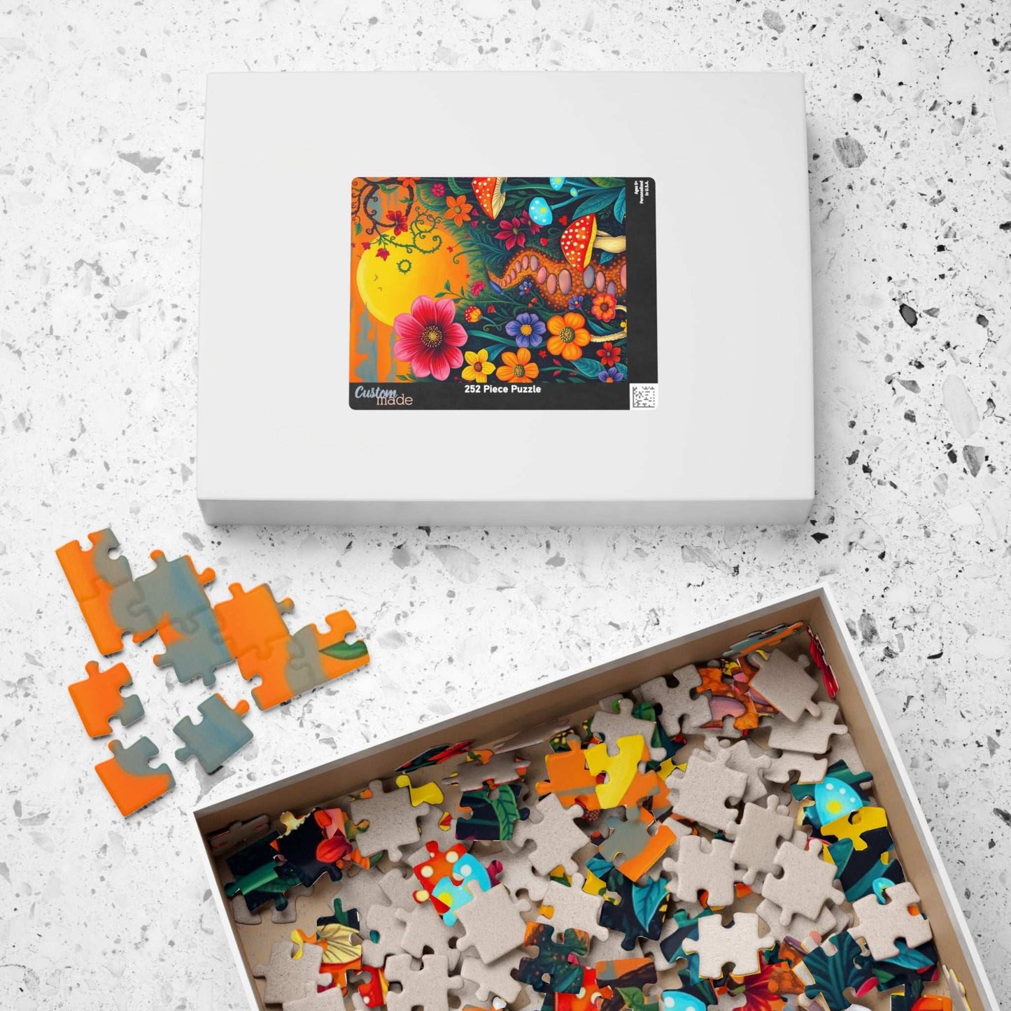 Jigsaw Puzzle, Whimsical Botanical Garden 110, 252, 520, 1014-piece - Flowers, Vines, Mushrooms, Sunset Background, Fantasy Puzzle Puzzle The Puzzle Chest