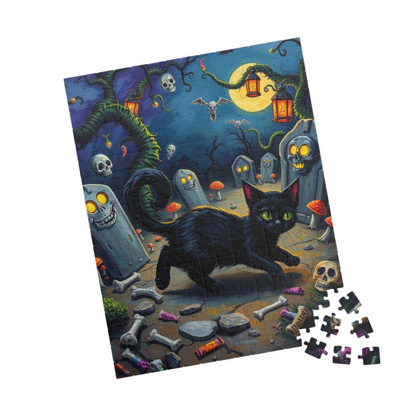Tailspin Grave Mischief Jigsaw Puzzle - Spooky Cat Puzzle, 110-1014 Piece Halloween Gift, Cat Lover Decor, Family Activity Haunted Night Fun