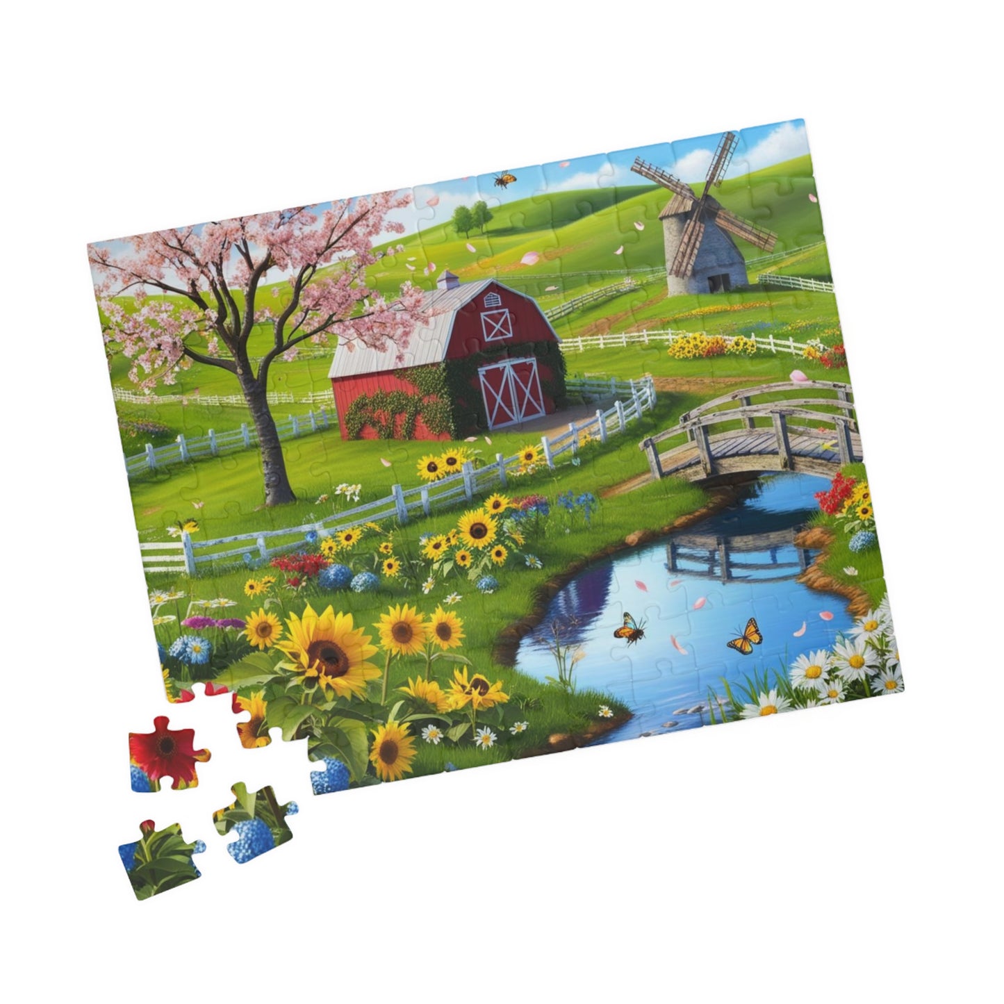 Spring Farm Puzzle, Scenic Landscape Farmhouse Jigsaw Game 110-1014 Pieces, Nature Lover Gift, Family Activity, Creative Hobby Puzzle The Puzzle Chest