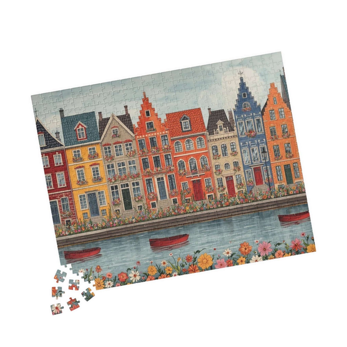 Canal Village Jigsaw Puzzle - Spring Town River Daytime Scene Puzzle The Puzzle Chest