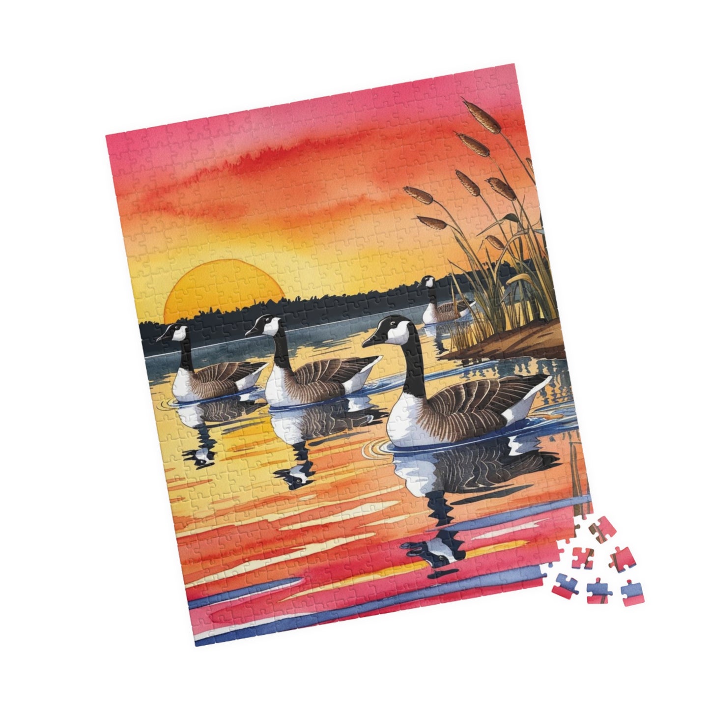 Puzzle, Geese Gliding Across Glassy Lake, 110 252 520 1014-Piece Sunset Jigsaw Game, Relaxing Activity, Bird Lovers Gift, Wildlife Art Puzzle The Puzzle Chest