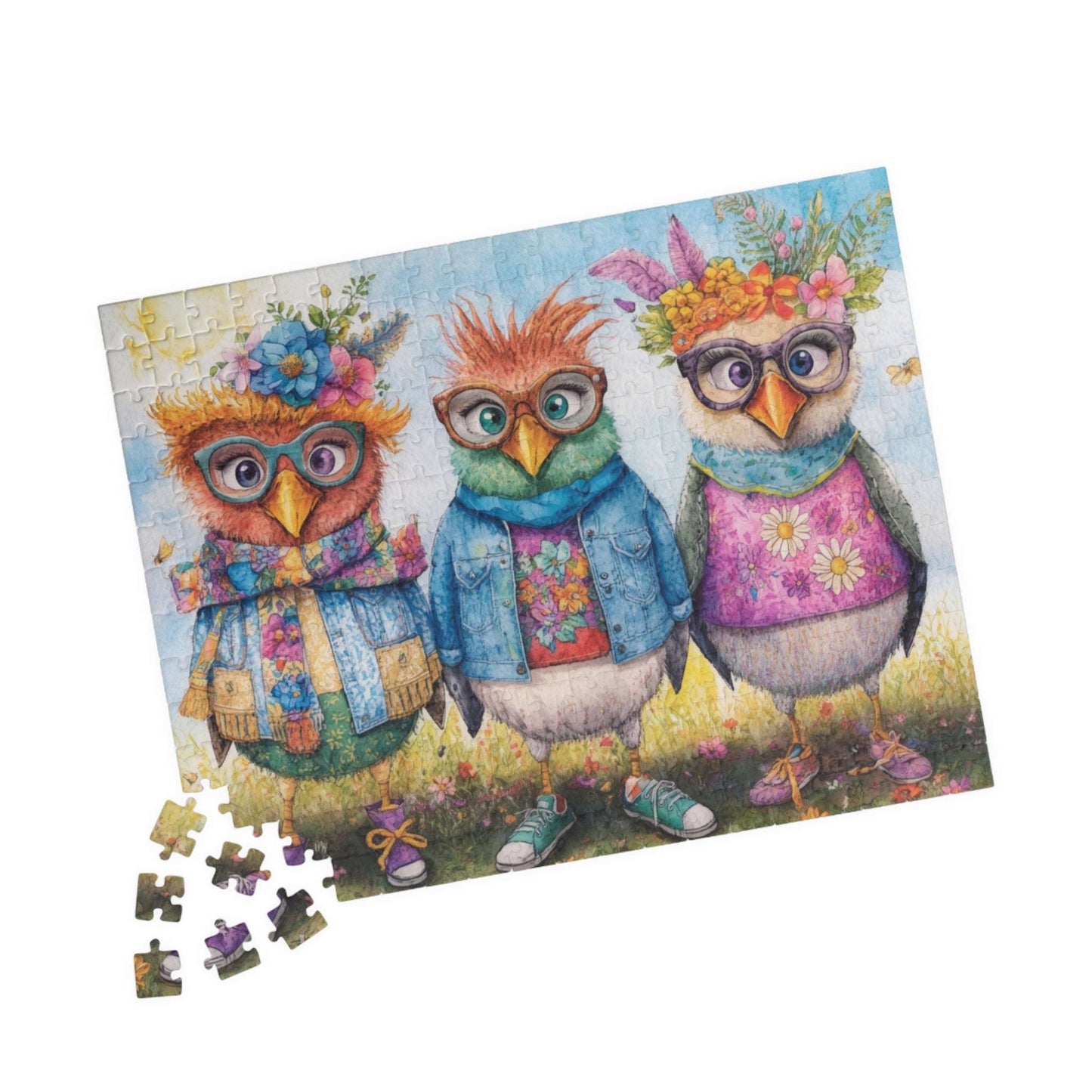 Fashionable Flock Jigsaw Puzzle, Cartoon Chicken Puzzle Ideal for Indoor Family Activity, Holiday Birthday Gift for Bird Lover, Brain Teaser Puzzle The Puzzle Chest