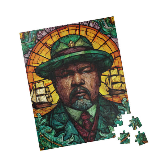 Marcus Garvey Jigsaw Puzzle – Afrocentric Stained Glass Art, Pan-African, Historical Black Leaders Puzzle, Sunburst & Ship Motif Illustration 110 pcs (Vertical) Puzzle The Puzzle Chest