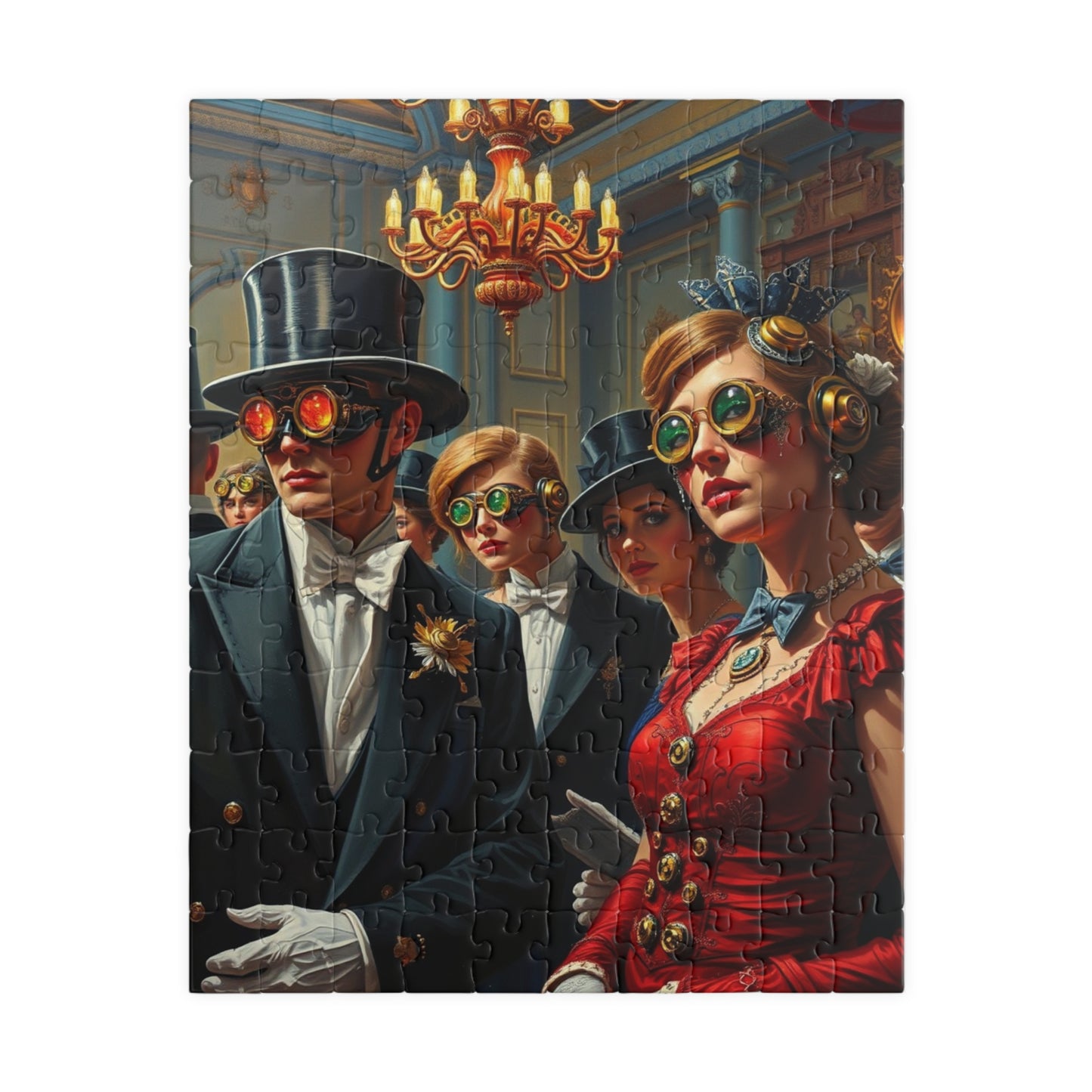 Steampunk Ballroom Puzzle, Victorian Guest Mechanical Accessory Glowing Monocle 110 pcs (Vertical) Puzzle The Puzzle Chest