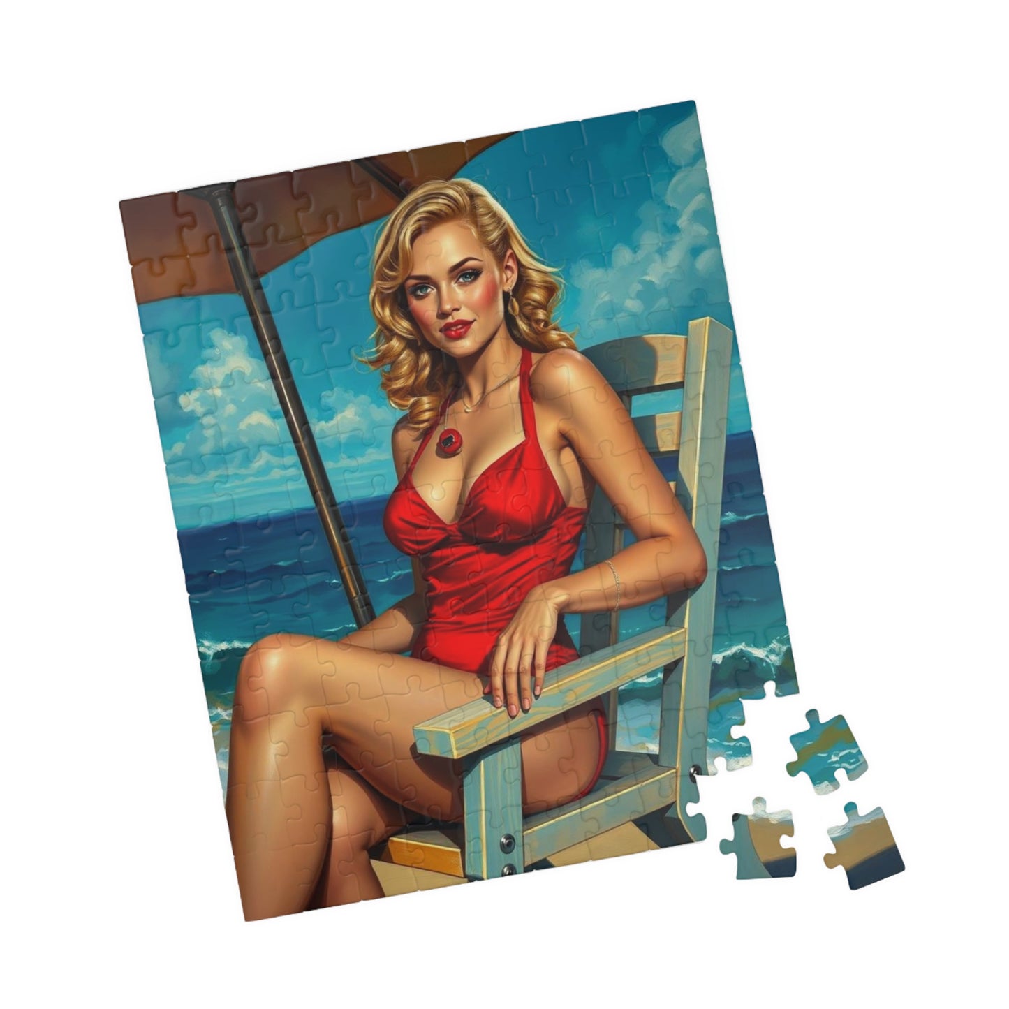 Retro Beach Lady Puzzle, Vintage Art Jigsaw Puzzle for Adults, Home Entertainment, Fun Family Activity, Gift for Art Lovers, Nostalgic Gift Puzzle The Puzzle Chest