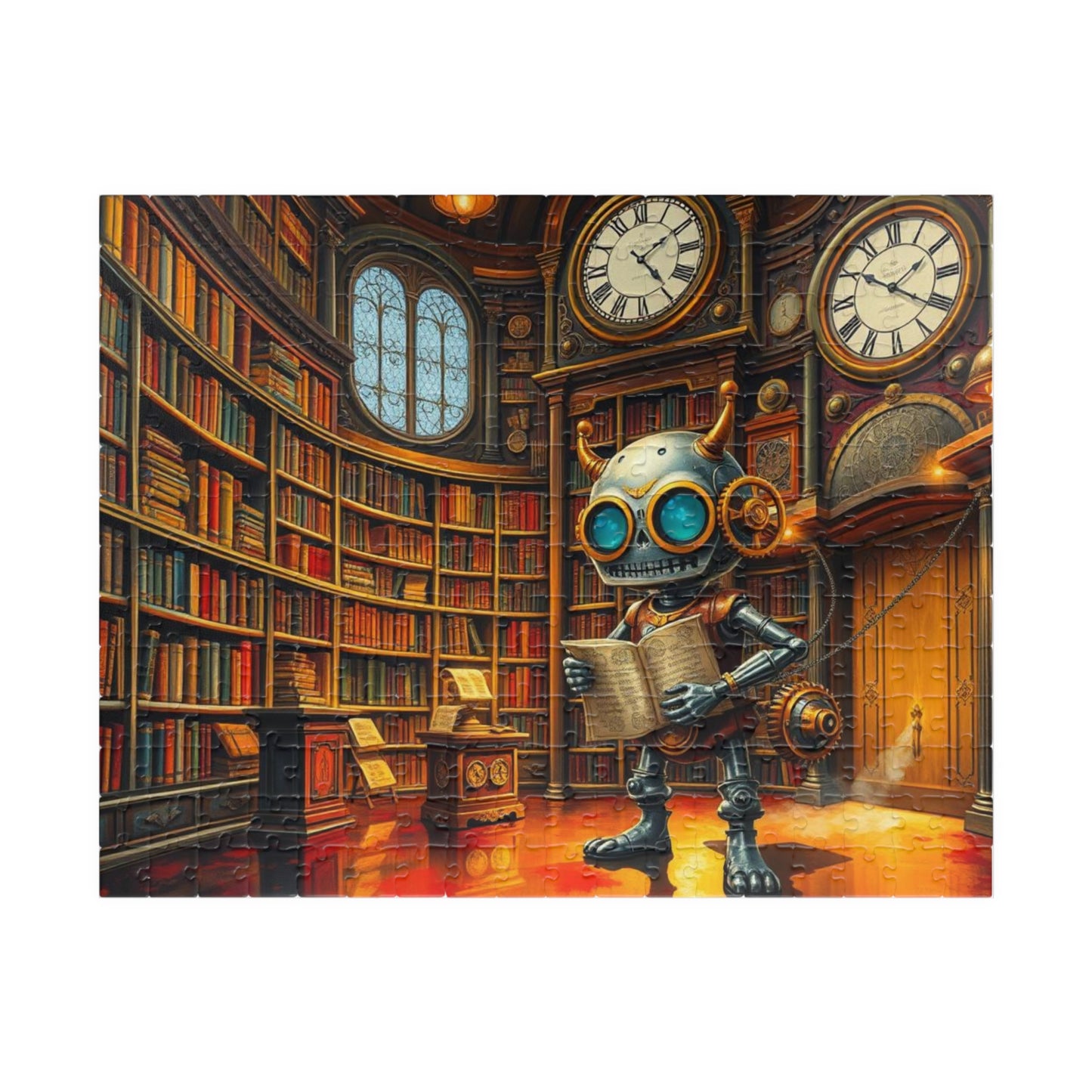 Steampunk Robot Puzzle, Vintage Library Jigsaw Game for Adult Home Entertainment, Holiday Birthday Gift for Puzzle Lover, Family Game Night 252 pcs (Horizontal) Puzzle The Puzzle Chest