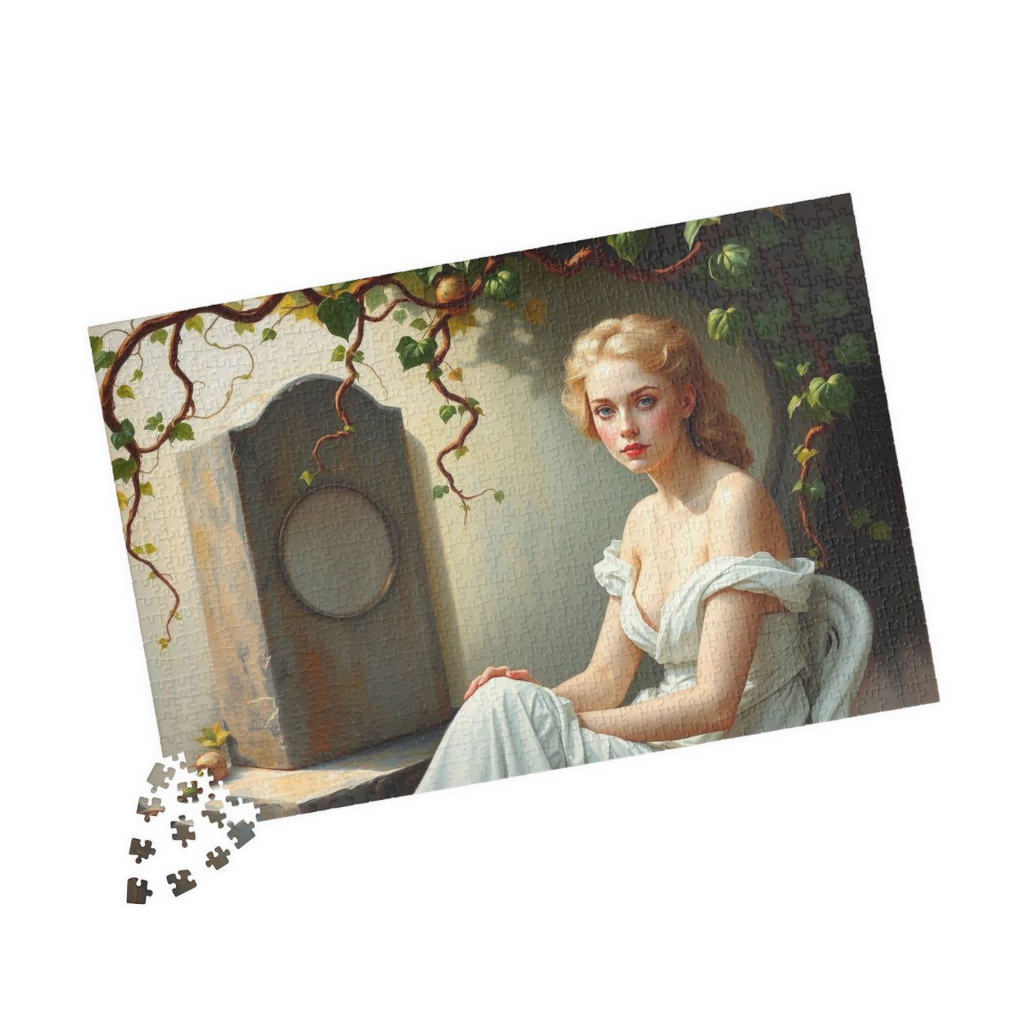Mourner's Vigil Gothic Jigsaw Puzzle - Woman at Cemetery, Gothic Art Print, Dark Romantic Fantasy Gift for Art Lovers and Puzzle Collectors Puzzle The Puzzle Chest