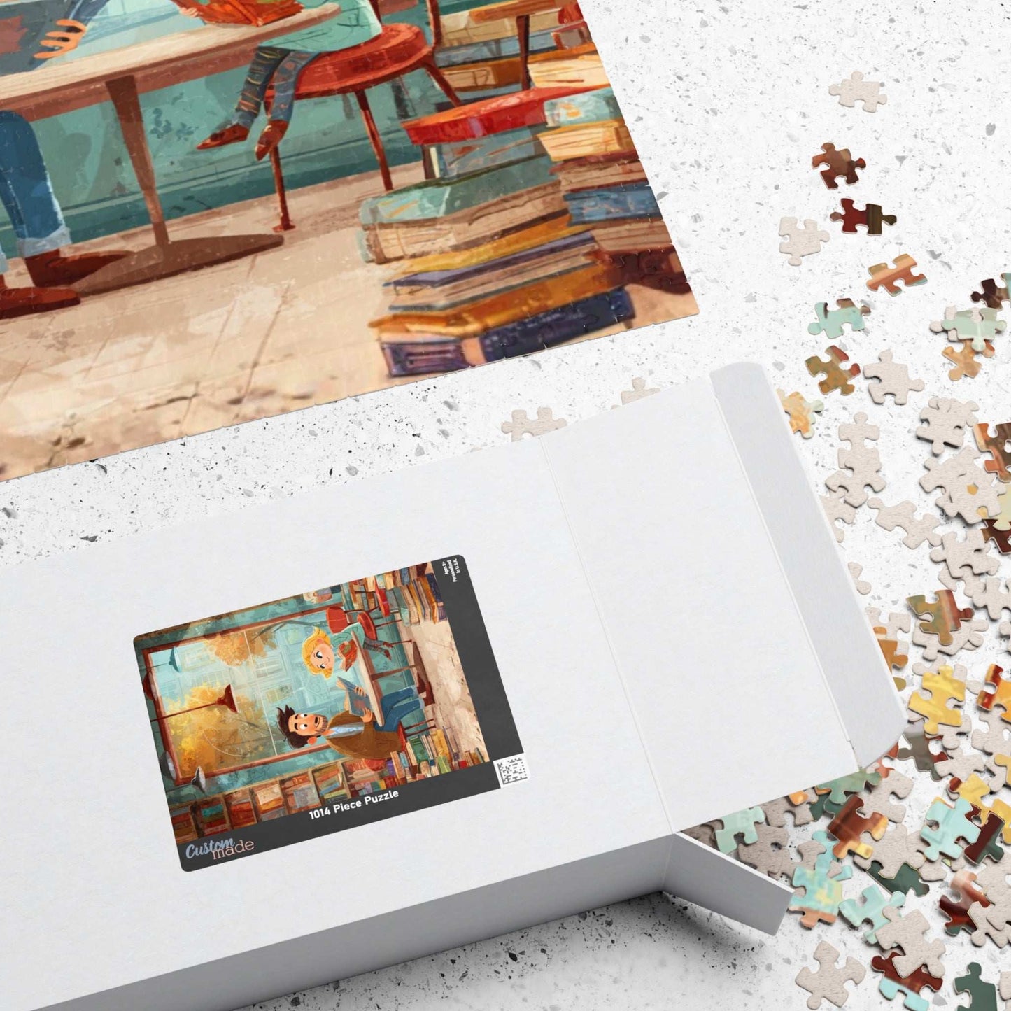 Whispers Between the Shelves - Watercolor Cozy Bookstore Jigsaw Puzzle, Storybook Cartoon Illustration Puzzle The Puzzle Chest