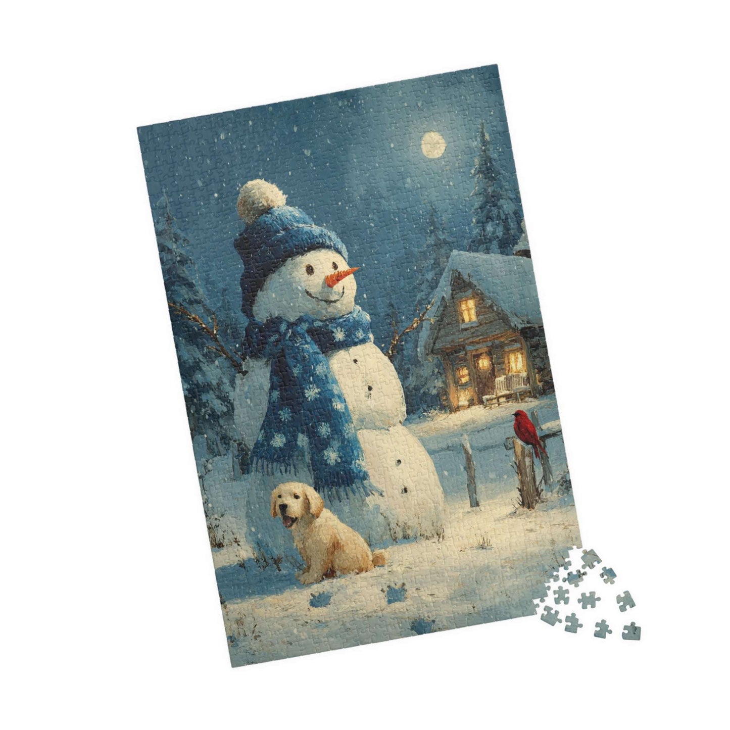 Frosty Fun With Friends - Cozy Winter Puzzle, Snowman Puppy and Bird Jigsaw , Ideal for Family Night or Solo Fun, Senior Brain Teaser, Gifts 1014 pcs (Vertical) Puzzle The Puzzle Chest