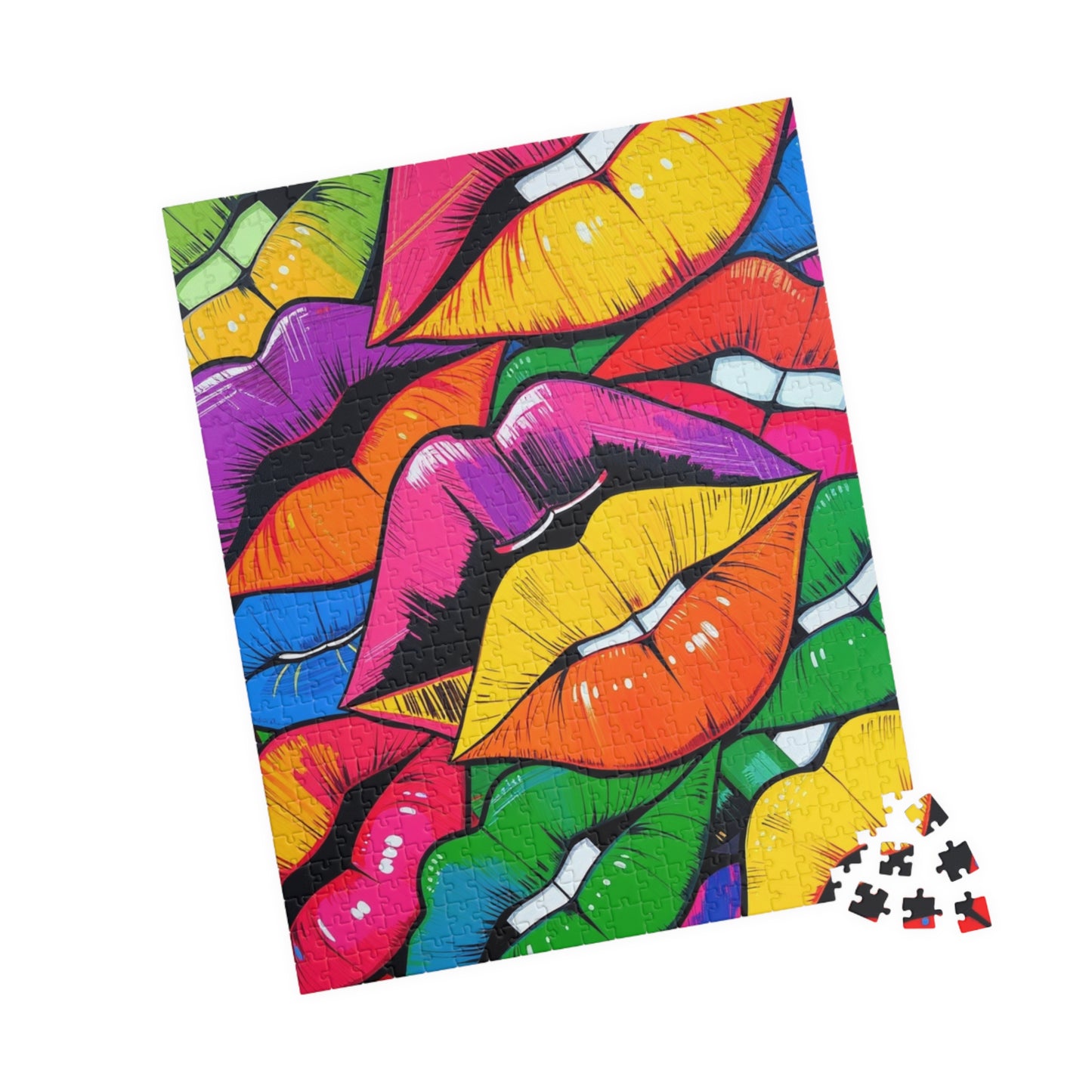 Colorful Lips Collage Puzzle, Electric Vivid Colors, Bold Artwork, Chaotic Design, Lip Art Jigsaw, Mind Games, Artistic Challenge, Vibrant Puzzle The Puzzle Chest