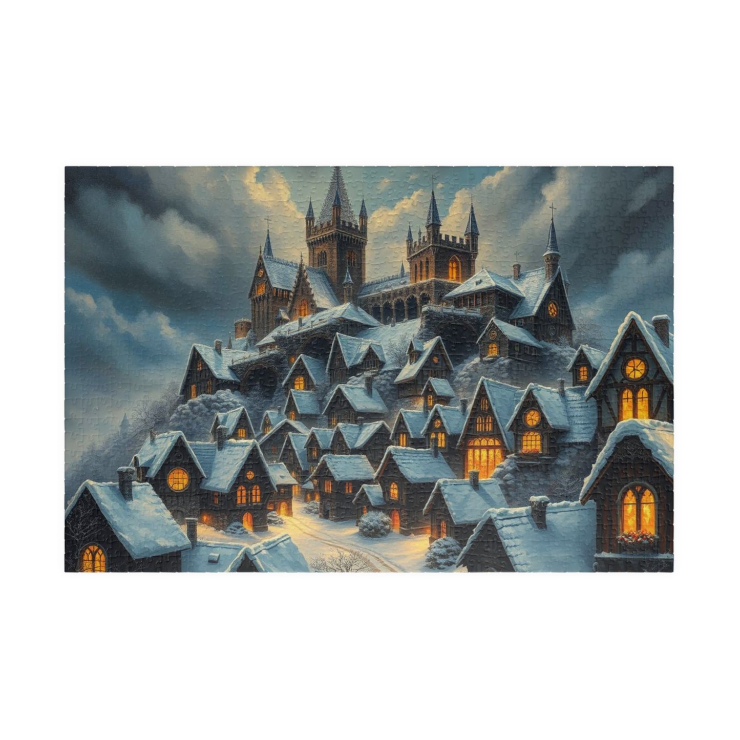 Gothic Hearths Winter Village Jigsaw Puzzle, Gothic Art Print of Enchanting Winter Castle, Puzzle Lover Gift for Dark Fantasy Enthusiasts 1014 pcs (Horizontal) Puzzle The Puzzle Chest