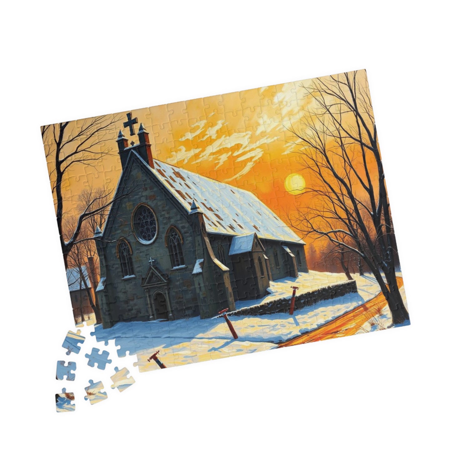 Twilight Cathedral Jigsaw Puzzle - Mystical Winter Chapel, Gothic Art Print, Dark Fantasy Art Gift for Puzzle Enthusiasts, Holiday Activity Puzzle The Puzzle Chest