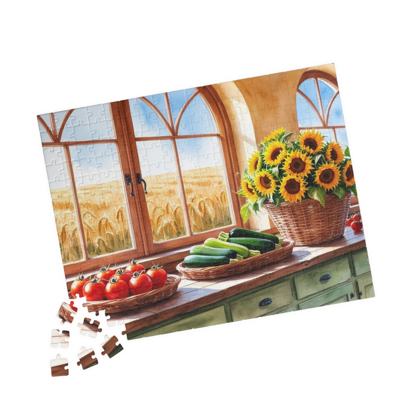 Summer Harvest Puzzle, Farmhouse Kitchen Jigsaw Game, 110 252 520 1014-Piece - Tomatoes Zucchini Sunflowers Golden Wheat Fields Puzzle The Puzzle Chest