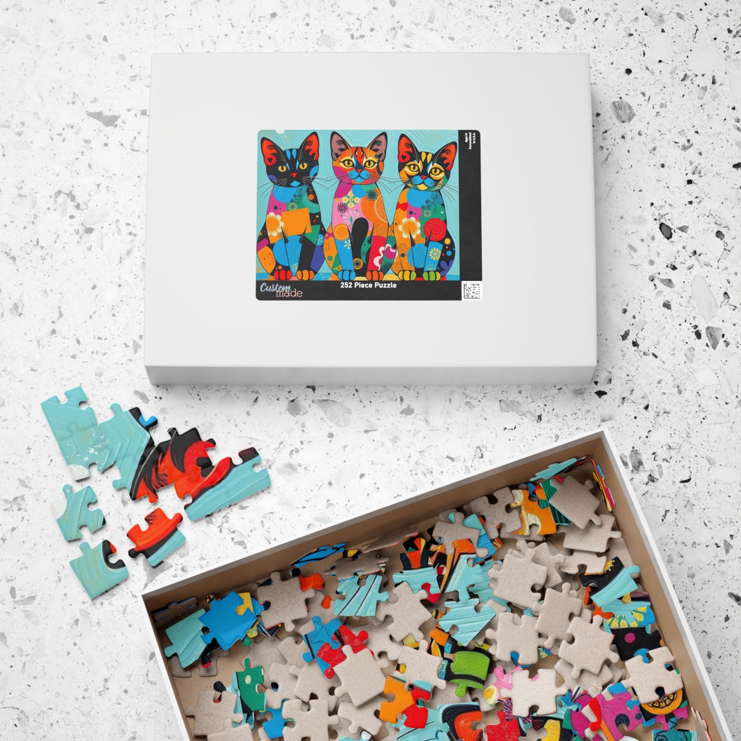 Colorful Cat Puzzle | 110, 252, 520, 1014-piece Pop Art Jigsaw Game | Fun Family Activity, Cat Lover Gift Puzzle The Puzzle Chest