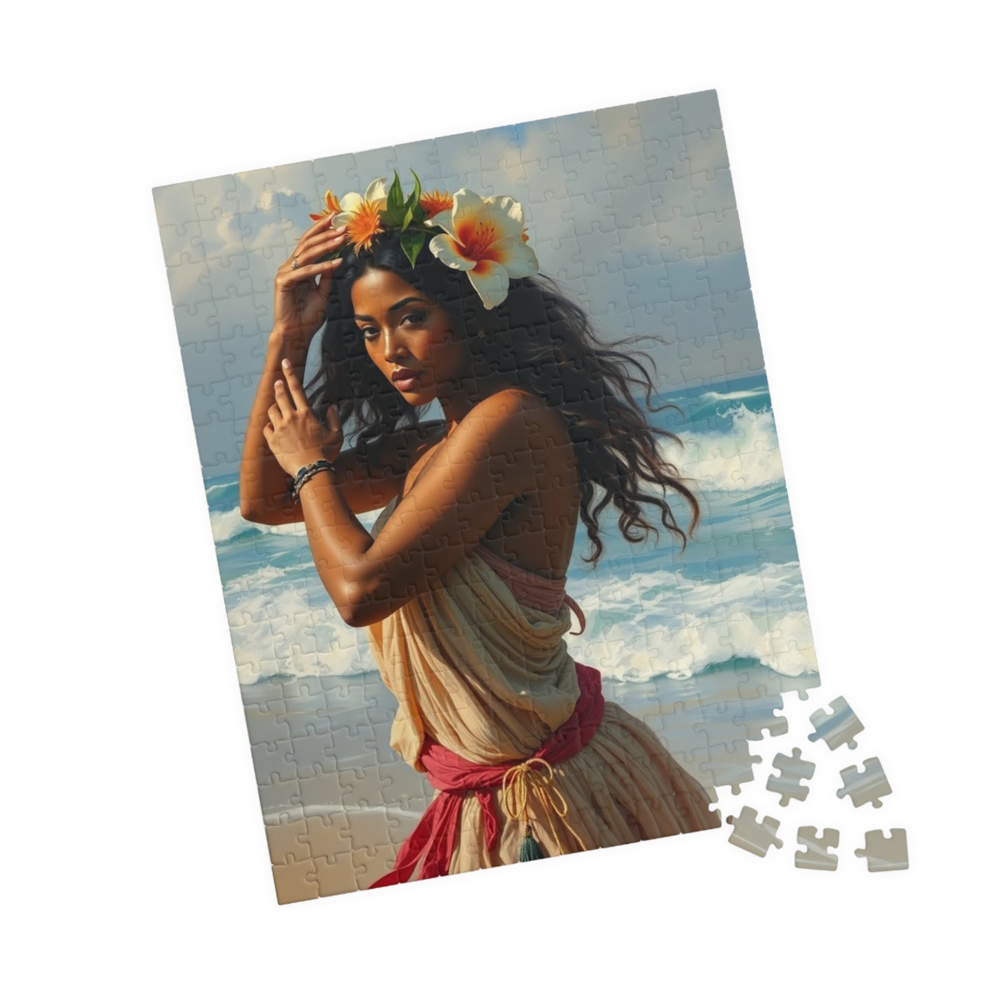 Polynesian Cultural Jigsaw Puzzle, Hula Dancer Beach Scene, Coastal Art-Inspired Quiet Time Activity for Puzzle Lover Art Enthusiast, Gift Puzzle The Puzzle Chest