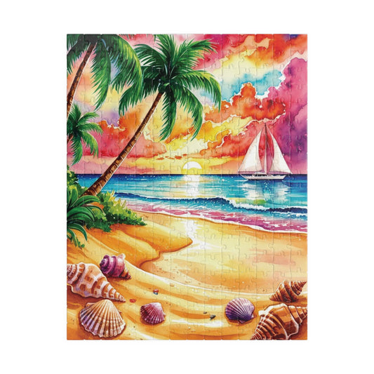 Tropical Beach Landscape Puzzle Enthusiasts Ocean Sunset Jigsaw Game Gift for Puzzle Lover Hobby Activity, Relaxing Palm Tree Art Decor 252 pcs (Vertical) Puzzle The Puzzle Chest