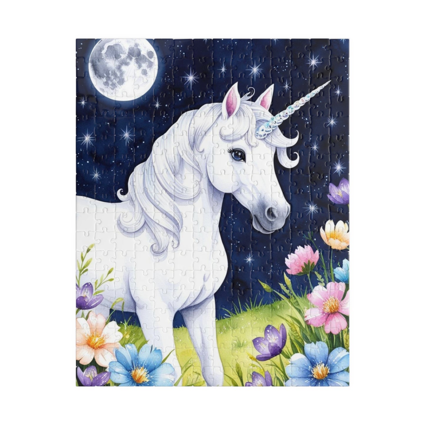 Beautiful Unicorn Puzzle, Mythical Creature Jigsaw, Moonlit Meadow Fantasy Floral Tabletop Game, Family Entertainment, Best Unique Gift Idea 252 pcs (Vertical) Puzzle The Puzzle Chest
