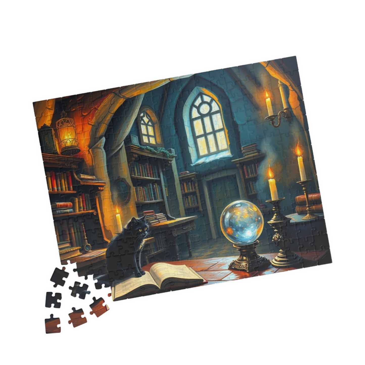 Mystical Library Puzzle, Enchanting Artwork Jigsaw, Cozy Game Night Activity, Cat Lovers Gift Puzzle The Puzzle Chest