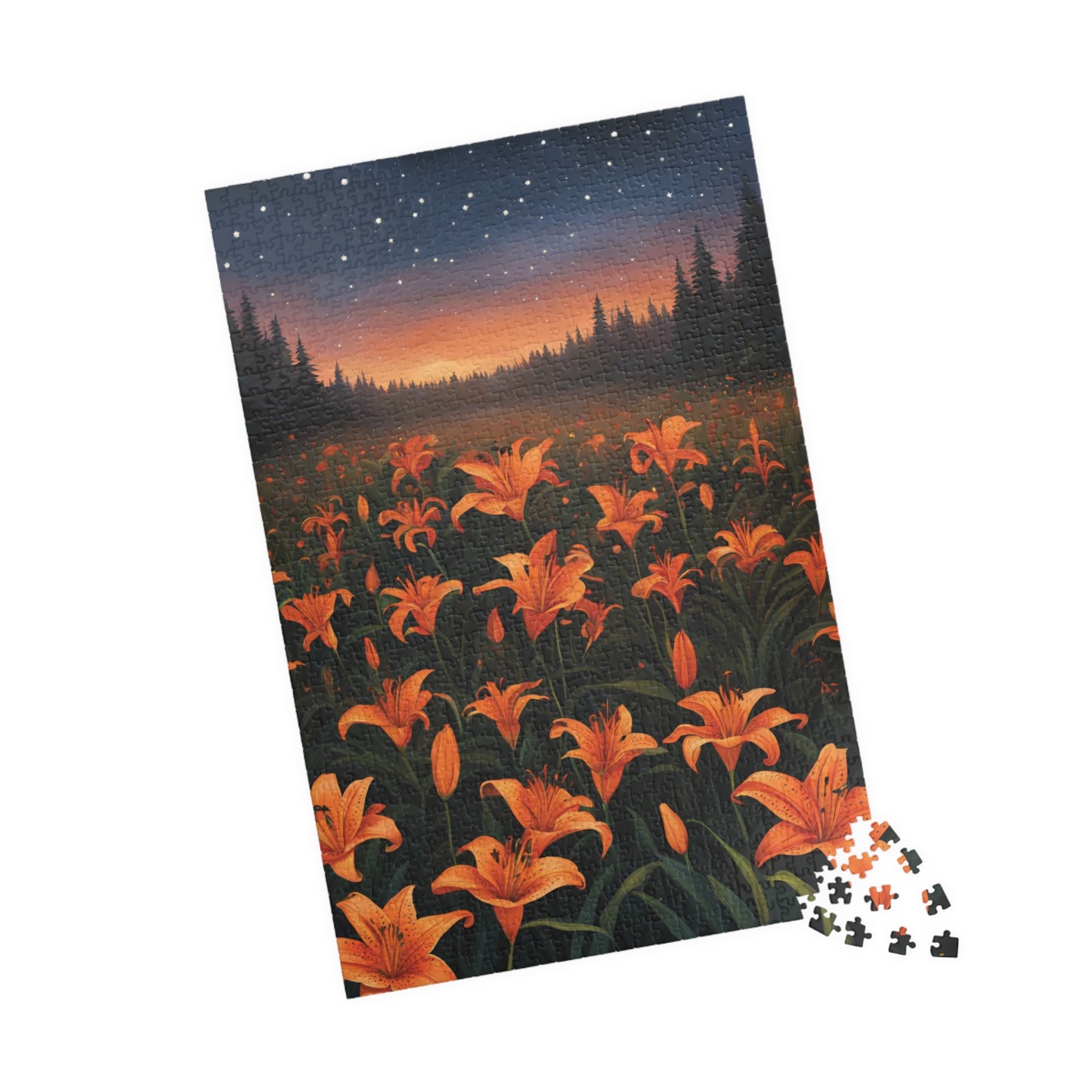 Twilight Tiger Lilies Puzzle, Floral Scene with Starry Sky, Nature-Inspired Jigsaw Game, Ideal Gift for Puzzle Lovers and Art Enthusiasts Puzzle The Puzzle Chest