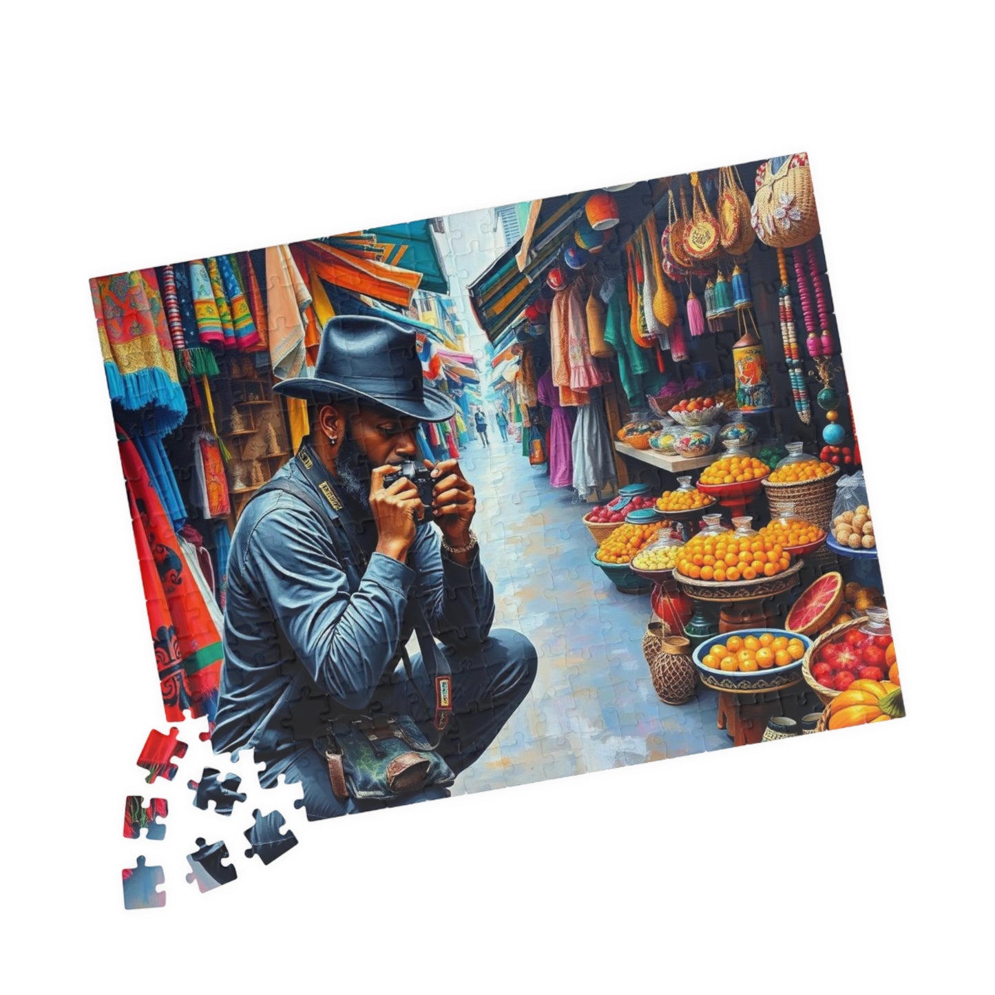 Cultural Street Market Jigsaw Puzzle - Black Man Taking Photographs, African American Art, Gift for Friends, Family Fun, Home Entertainment Puzzle The Puzzle Chest