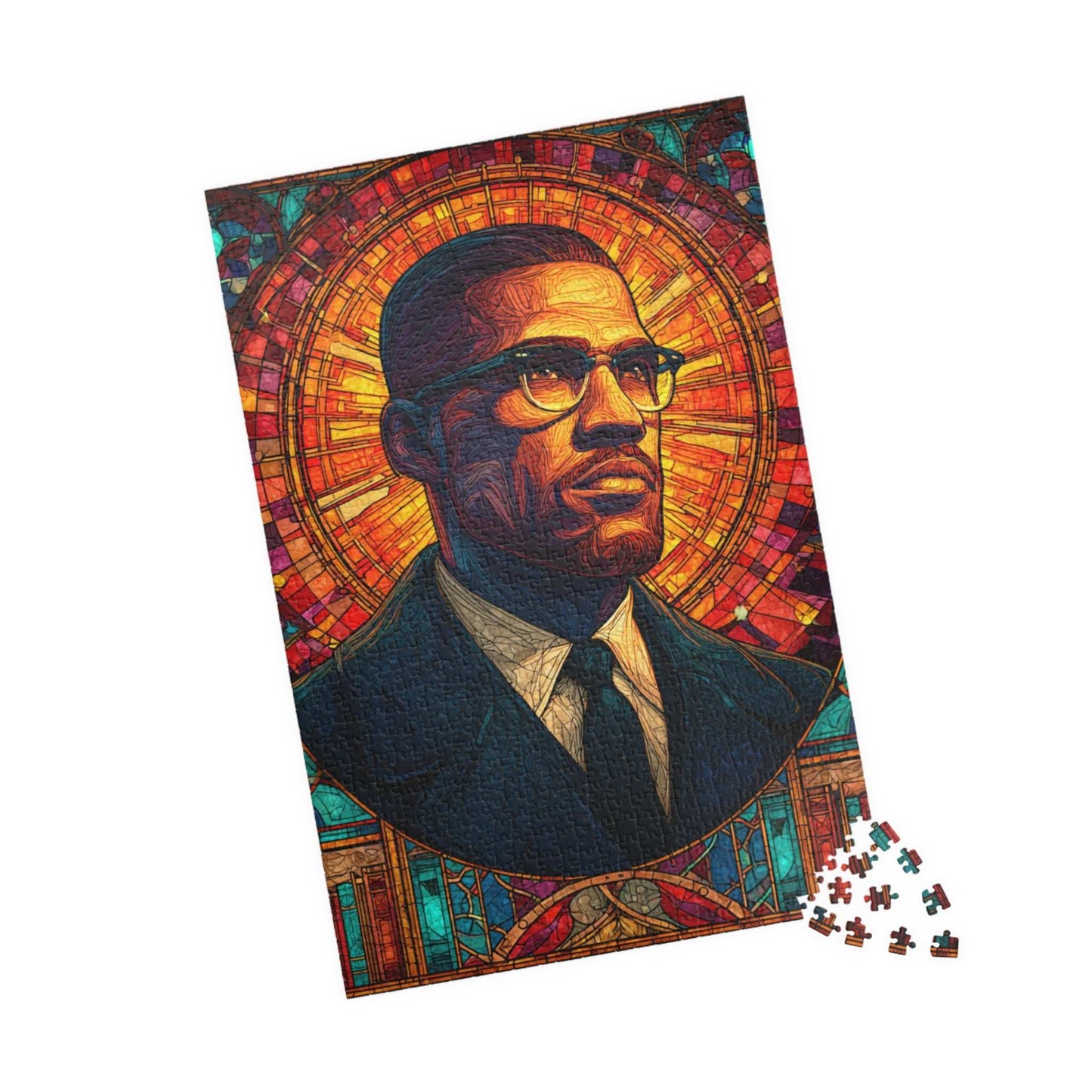 Afrocentric Malcolm X Puzzle – Stained Glass Black History Jigsaw, Civil Rights Movement Educational Gift for Adults & Teens 1014 pcs (Vertical) Puzzle The Puzzle Chest