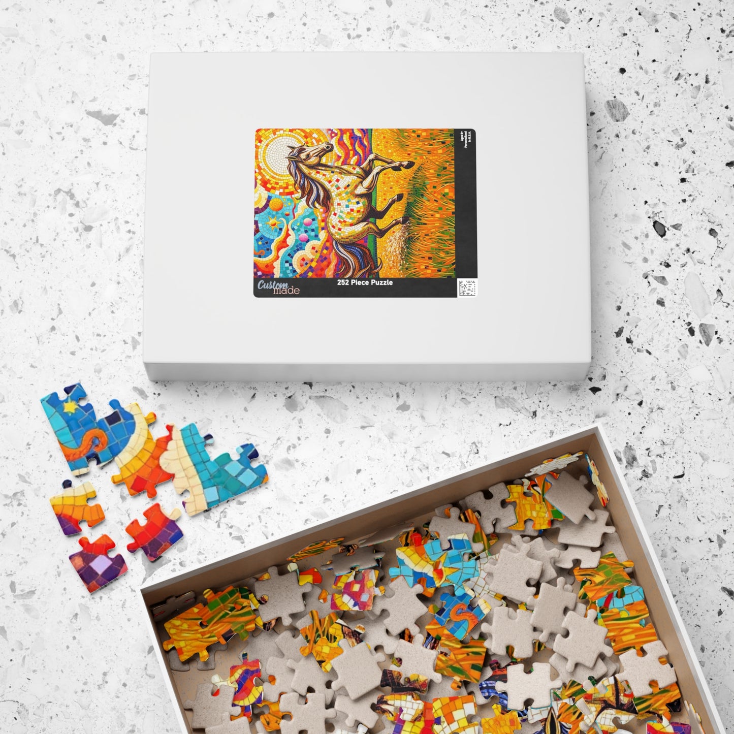 Mosaic Horse Puzzle, Mare Stallion Galloping in Golden Field Jigsaw Game, Relaxation Activity, Entertaining Pastime, Puzzle Fan Hobby Gift Puzzle The Puzzle Chest