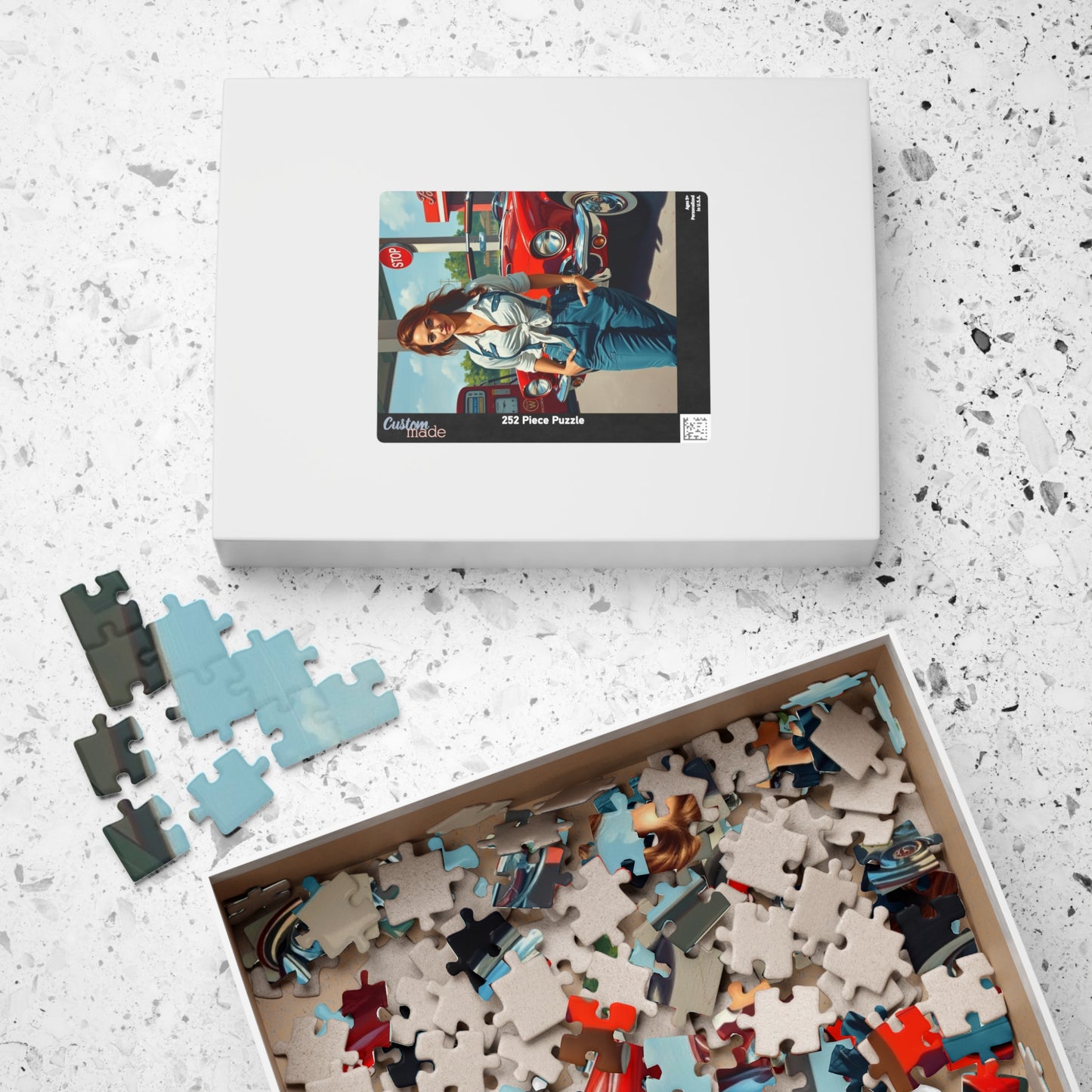Puzzle, Vintage Mechanic Woman and Red Convertible, Jigsaw Game for Adults, Classic Car Puzzle, Retro Gas Station Image, Brain Teaser Gift Puzzle The Puzzle Chest