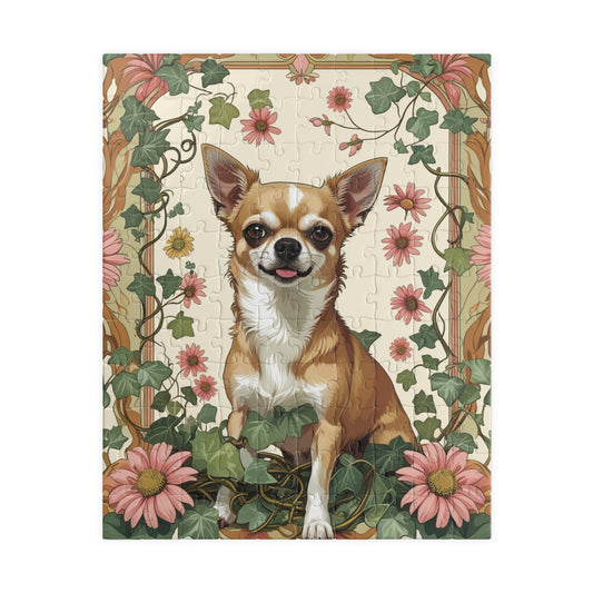 Chihuahua Floral Jigsaw Puzzle, William Morris-inspired 110-1014 Pieces, Fun Playful Intricate Pet Themed Game for Leisure Activity, Hobby 110 pcs (Vertical) Puzzle The Puzzle Chest