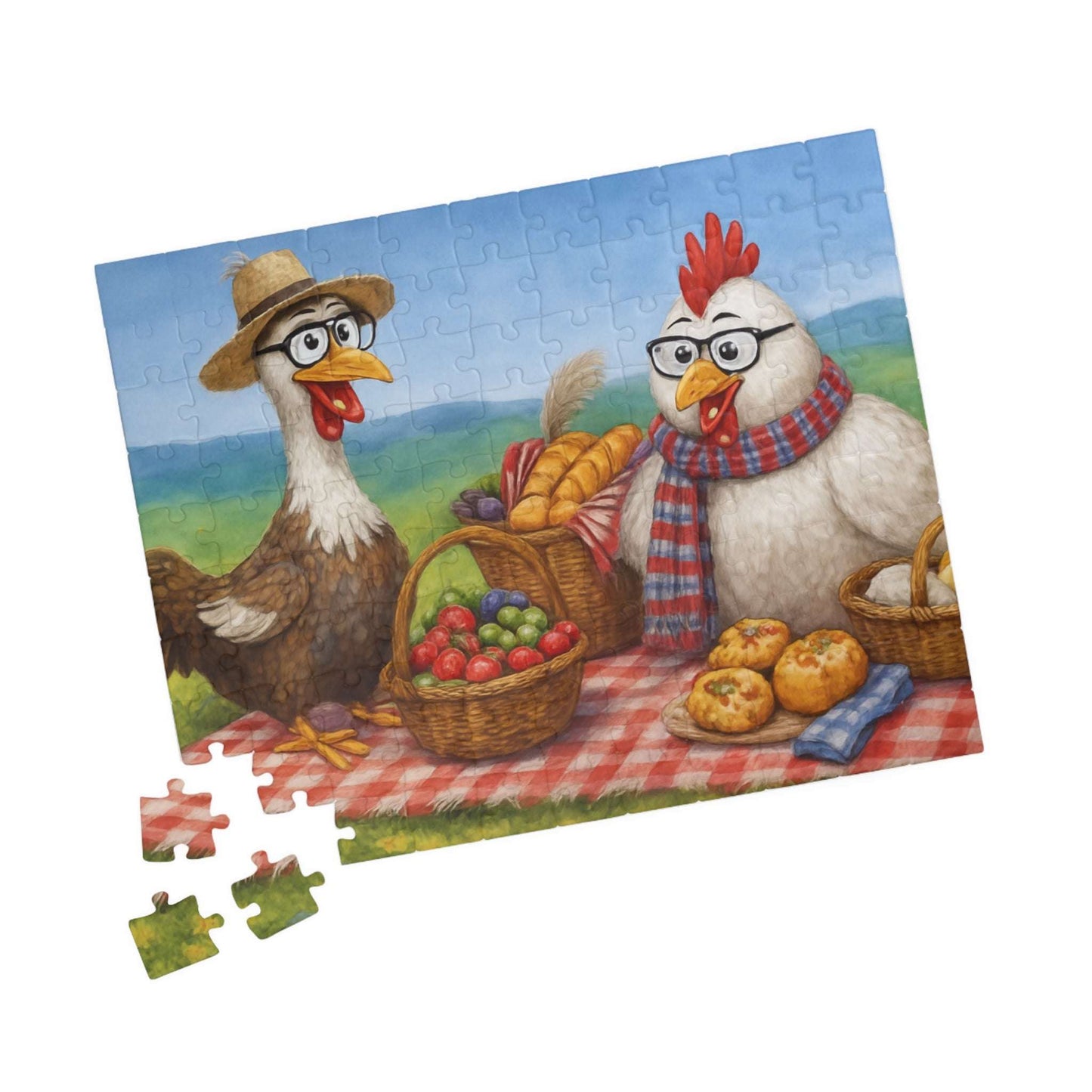 Farmyard Friends Jigsaw Puzzle - Chicken Picnic Scene, Perfect for Family Game Night, Cozy Evenings, Solo Fun, Holiday Birthday Gifts Puzzle The Puzzle Chest