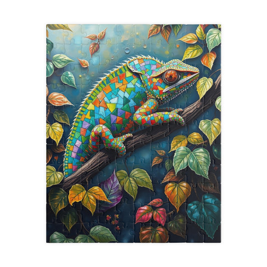 Jigsaw Puzzle, Mosaic Chameleon Camouflaged on Branch, Rich Leaves and Vines, Giftable Game for Adults, Fun Family Activity, Brain Teaser 110 pcs (Vertical) Puzzle The Puzzle Chest
