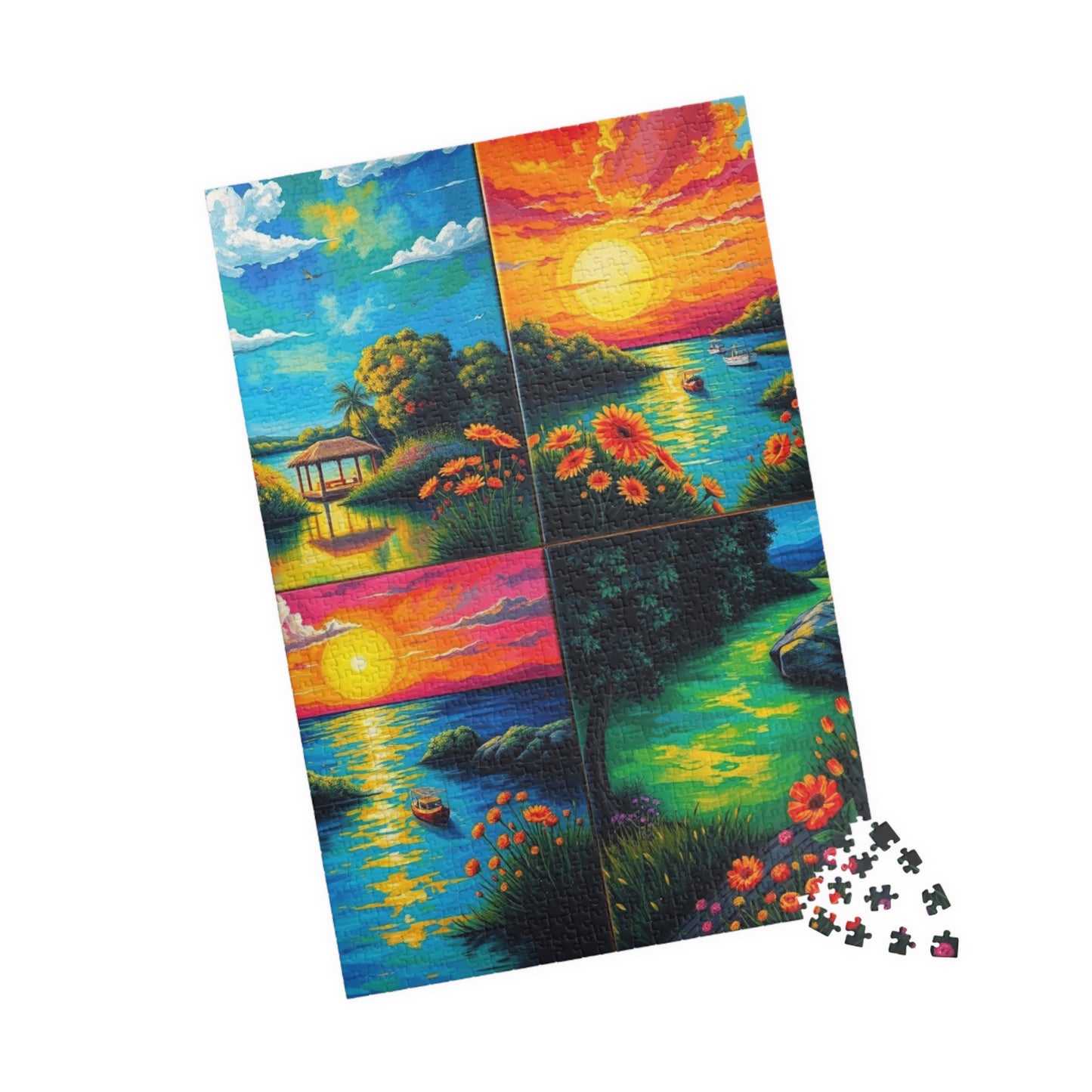 Puzzle, Summer Collage with Bioluminescent Colors, 110, 252, 520, 1014 Piece Jigsaw Game, Nature Artwork, Creative Activity, Family Fun Puzzle The Puzzle Chest